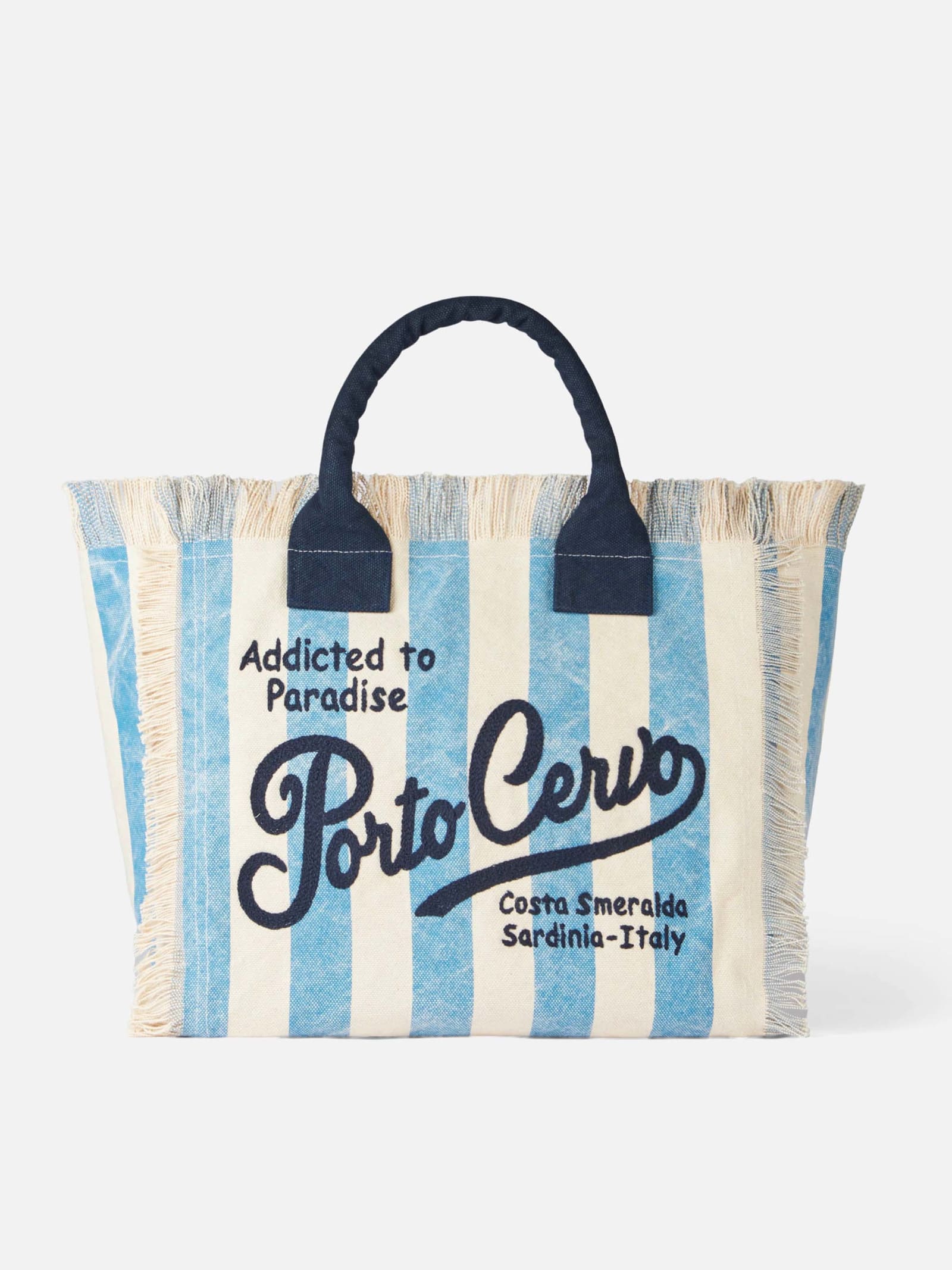 Mc2 Saint Barth Vanity Canvas Shoulder Bag With Porto Cervo Print In Blue