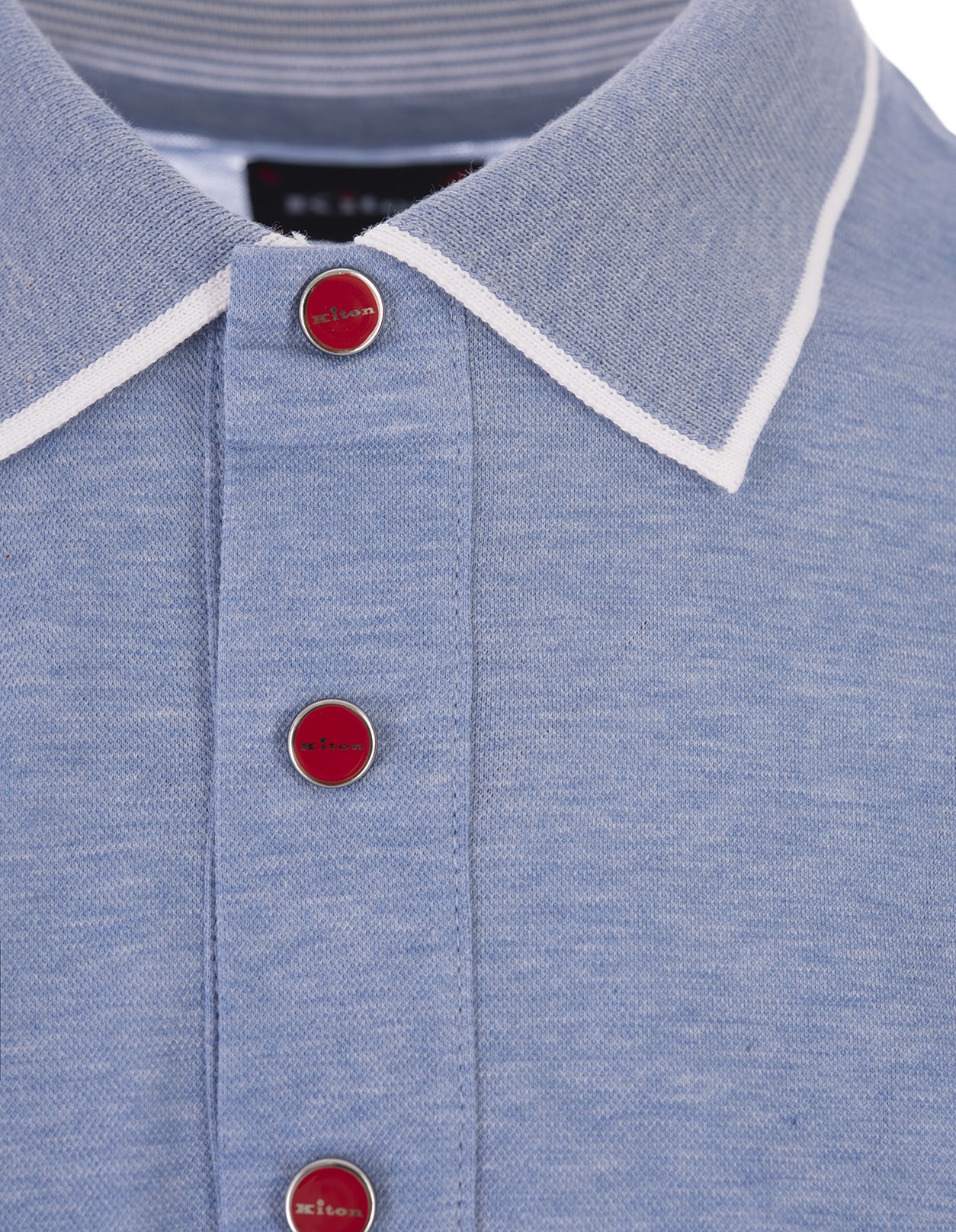 Shop Kiton Light Blue Polo Shirt With Contrasting Details