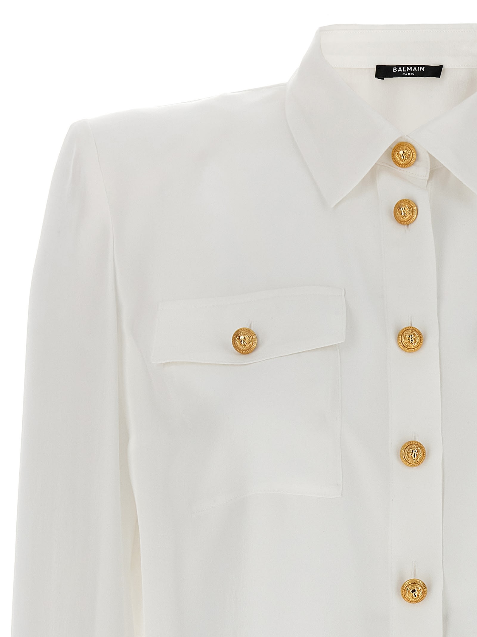 Shop Balmain 2 Pkts Crepe De Chine Buttoned Shirt In White
