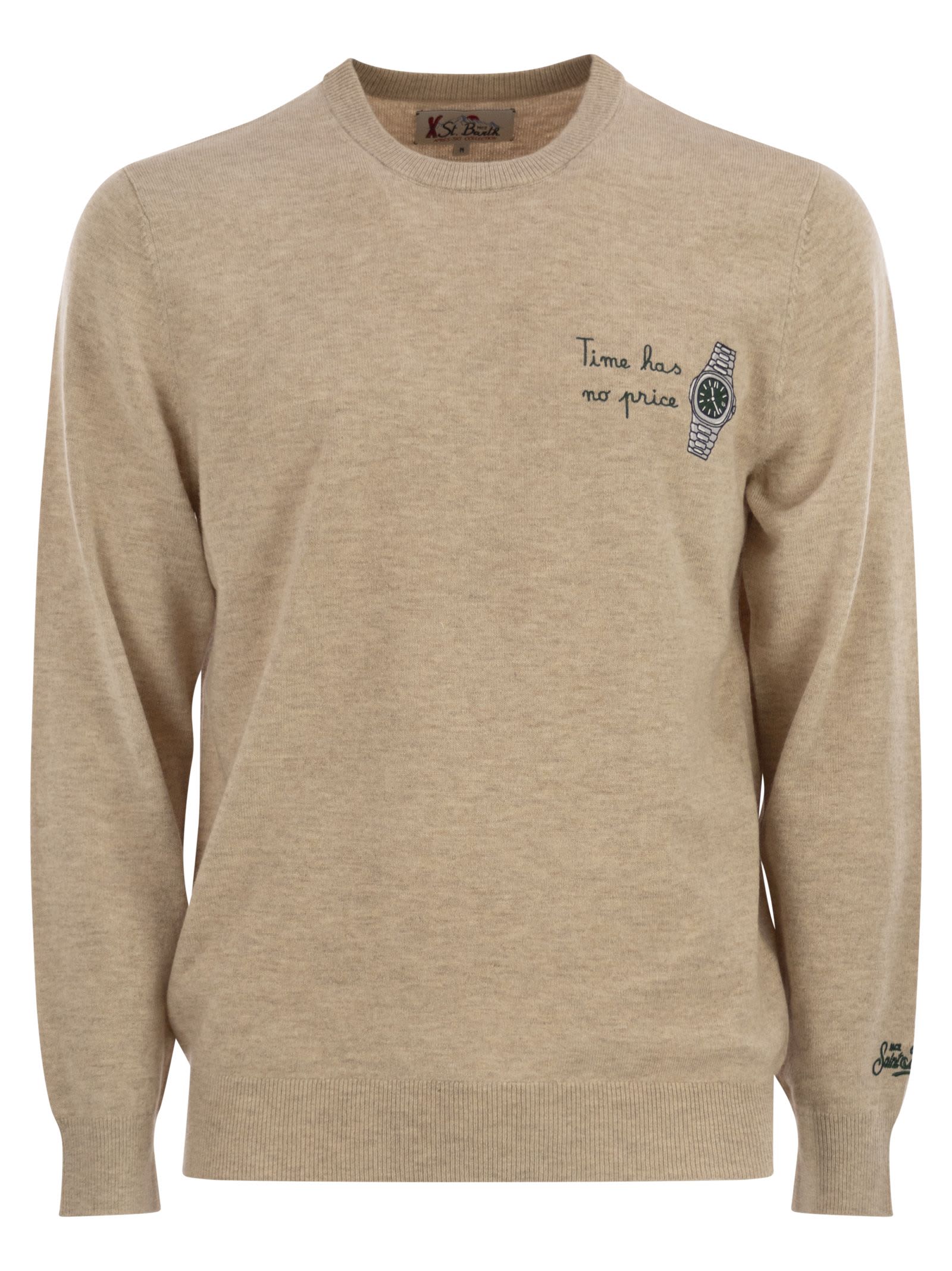 Mc2 Saint Barth Heron - Crew Neck Jumper With Embroidery On The Chest In Brown