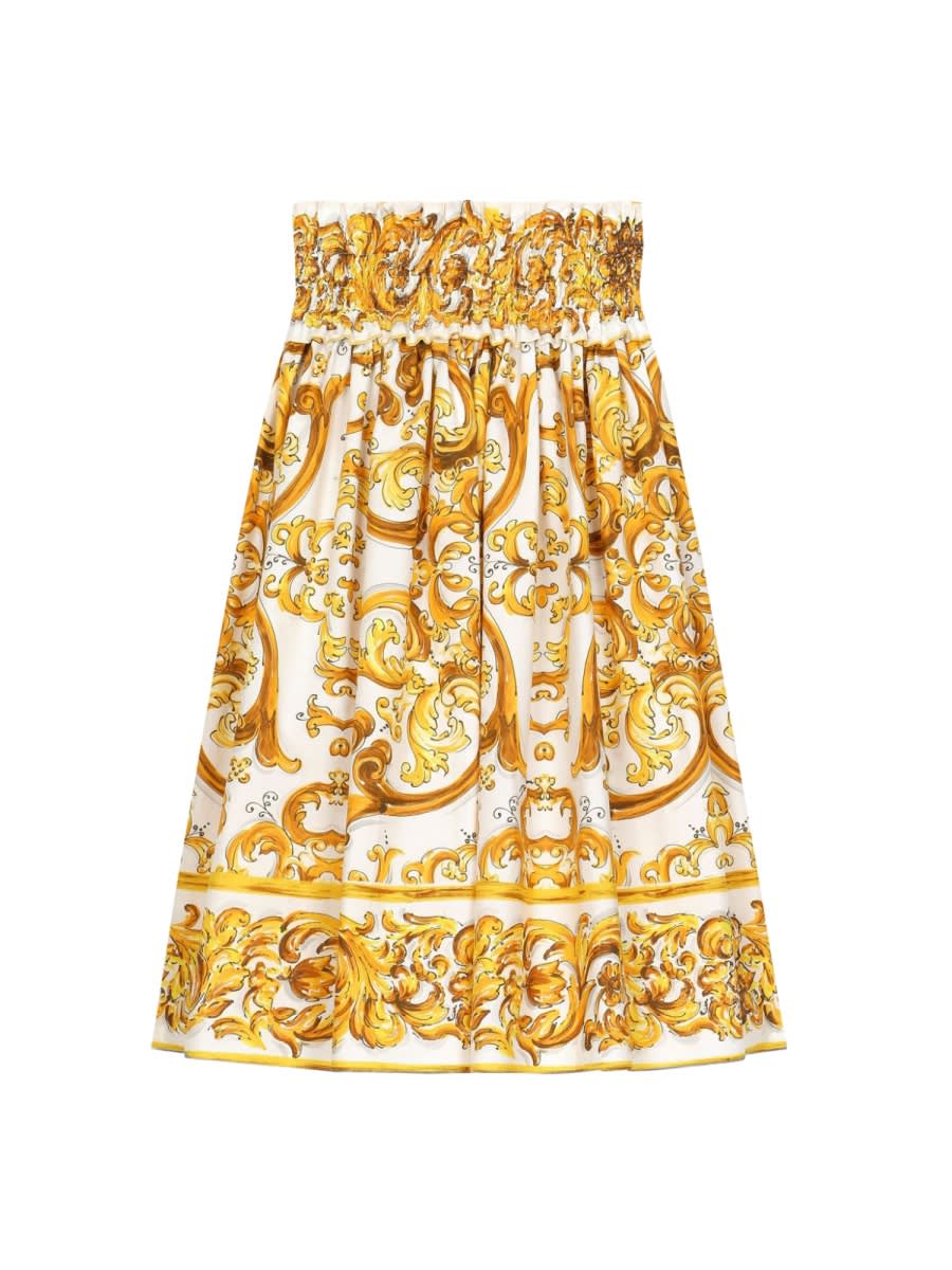 Dolce & Gabbana Majolica-print Cotton Skirt In Yellow