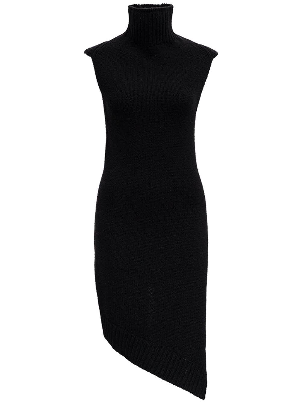 Jil Sander Asymmetrical Black Wool Dress