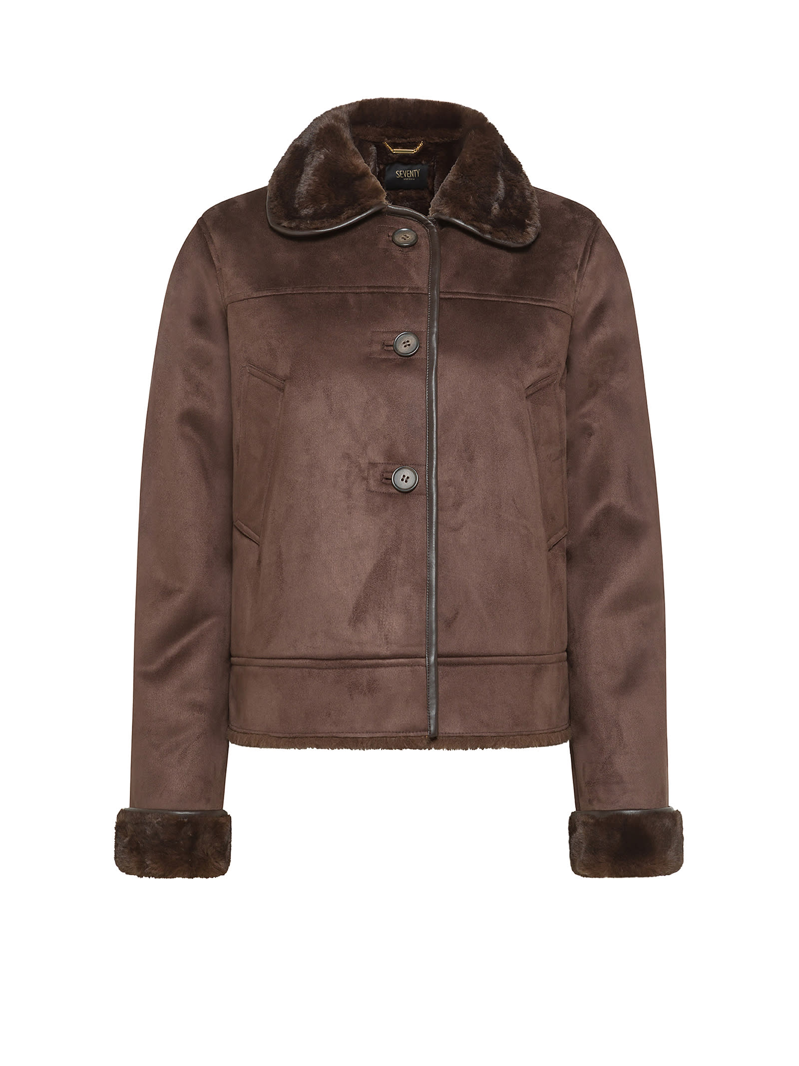 Shop Seventy Faux Sheepskin Jacket With Buttons In Marrone