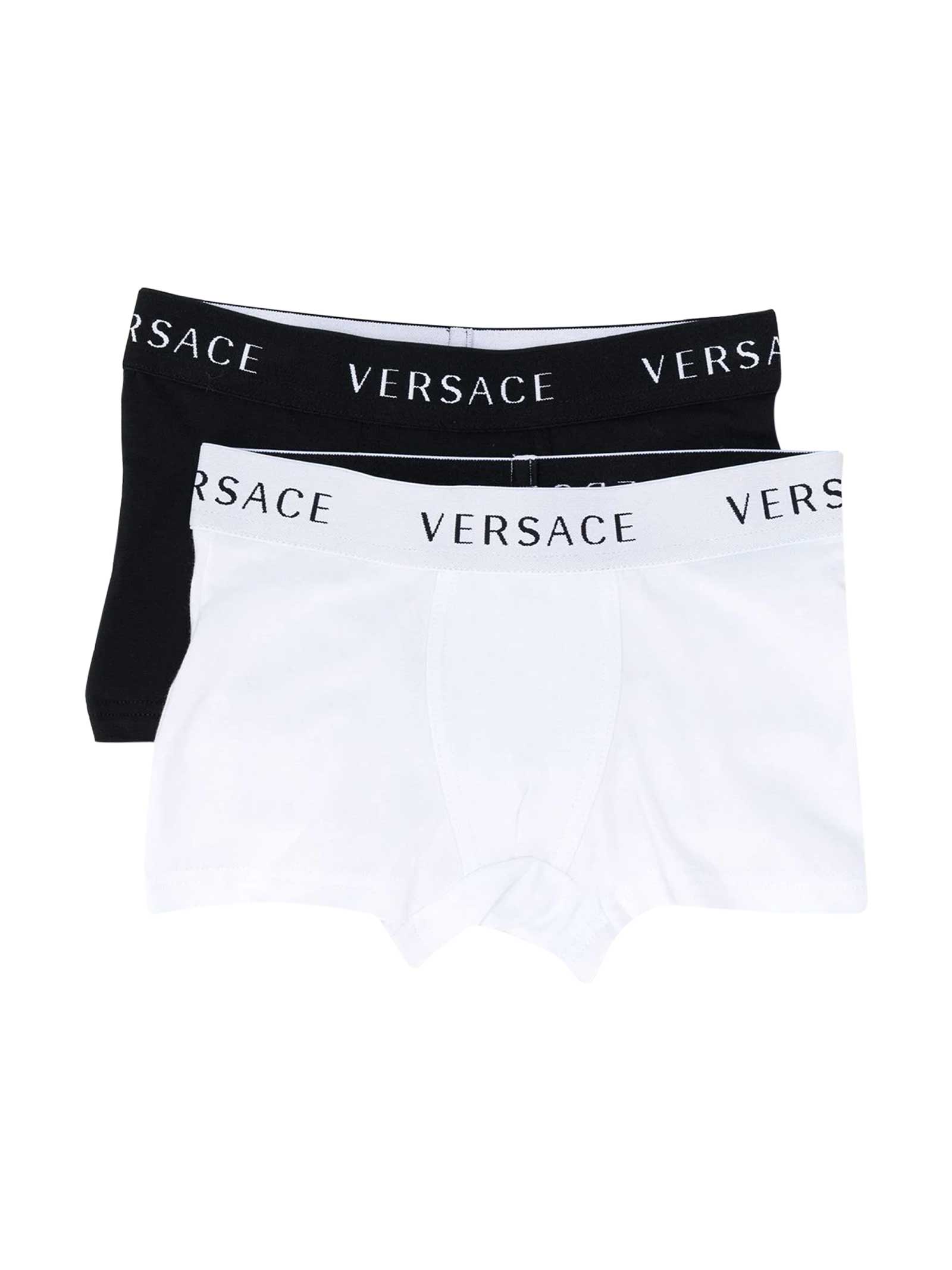 Young Versace Kids' Black And White Slips Set With Young Print In Bianco/nero
