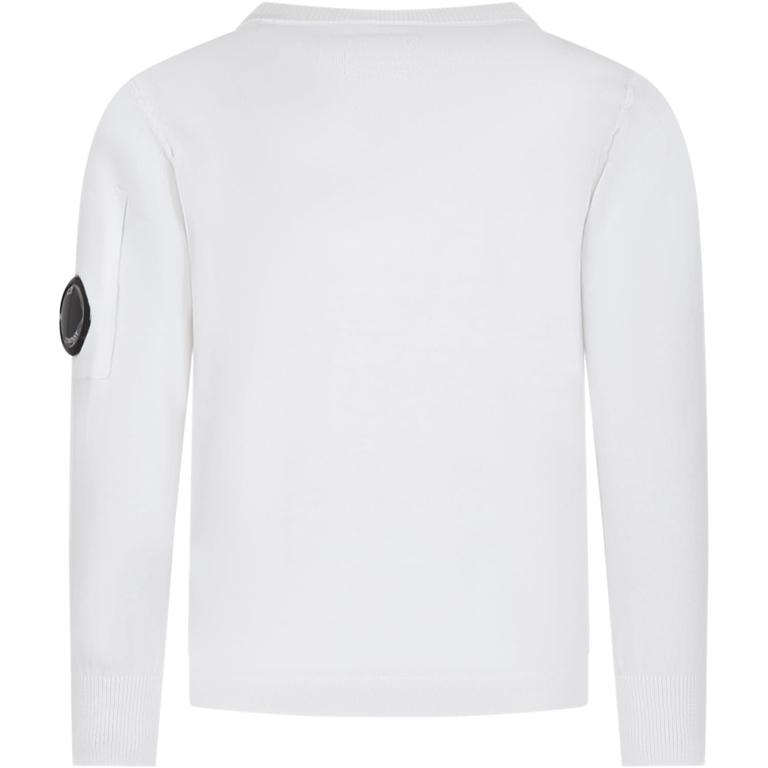 Shop C.p. Company Undersixteen White Sweater For Boy With C.p. Company Lens