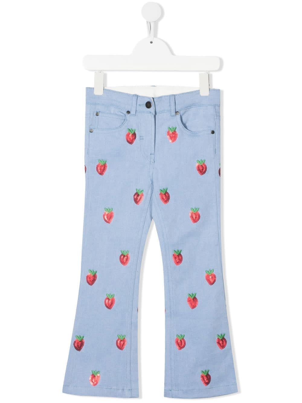 Stella McCartney Kids Kids Flare Jeans In Light Blue Denim With Strawberry With Sequins