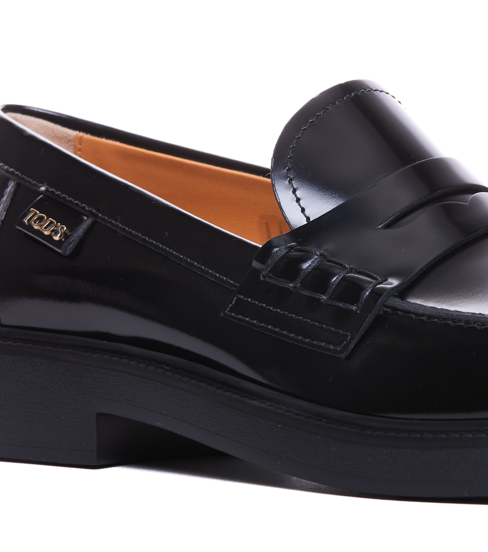 Shop Tod's Logo Leather Loafers In Black