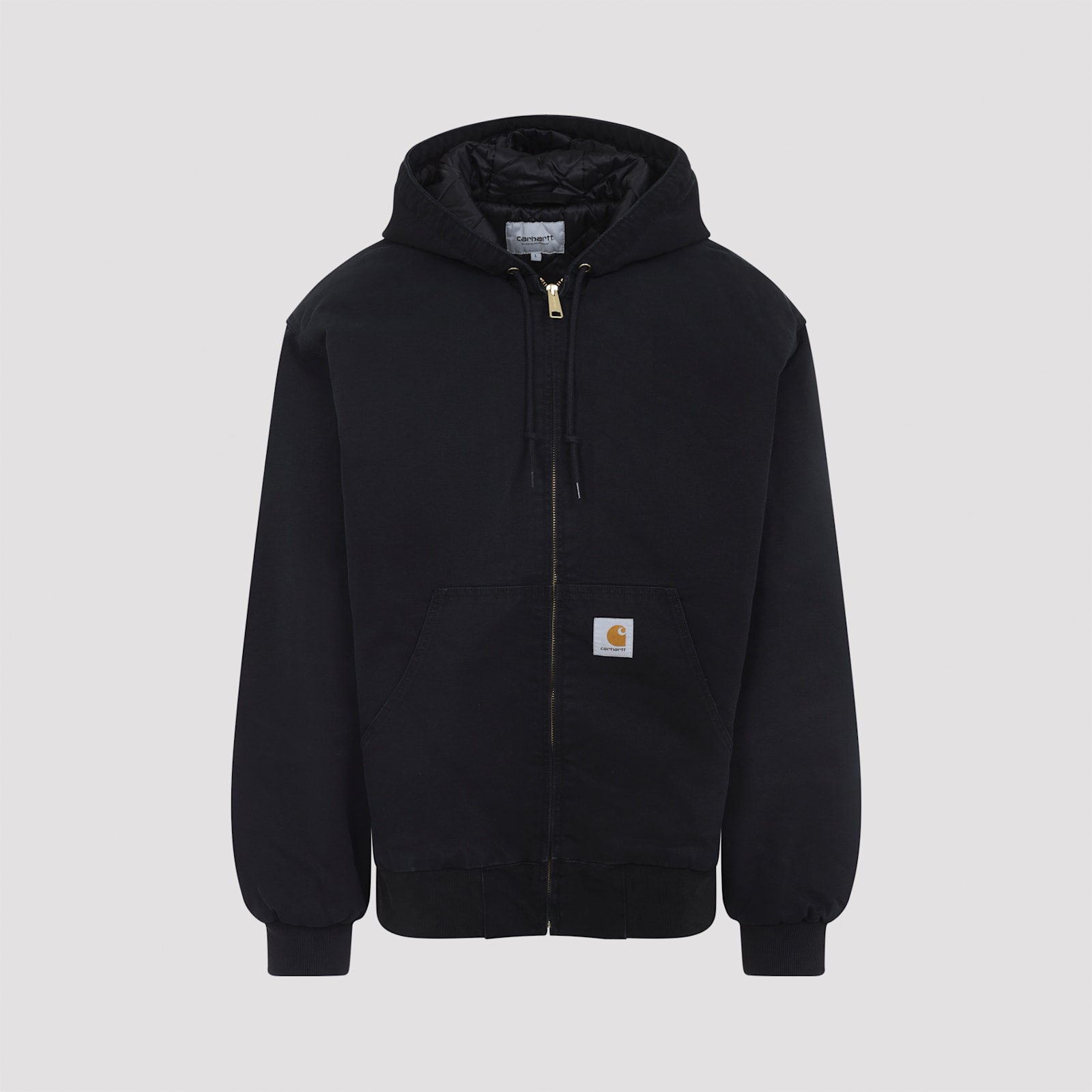 Carhartt Hooded Jacket With Pockets And Ribbed Finish In Black