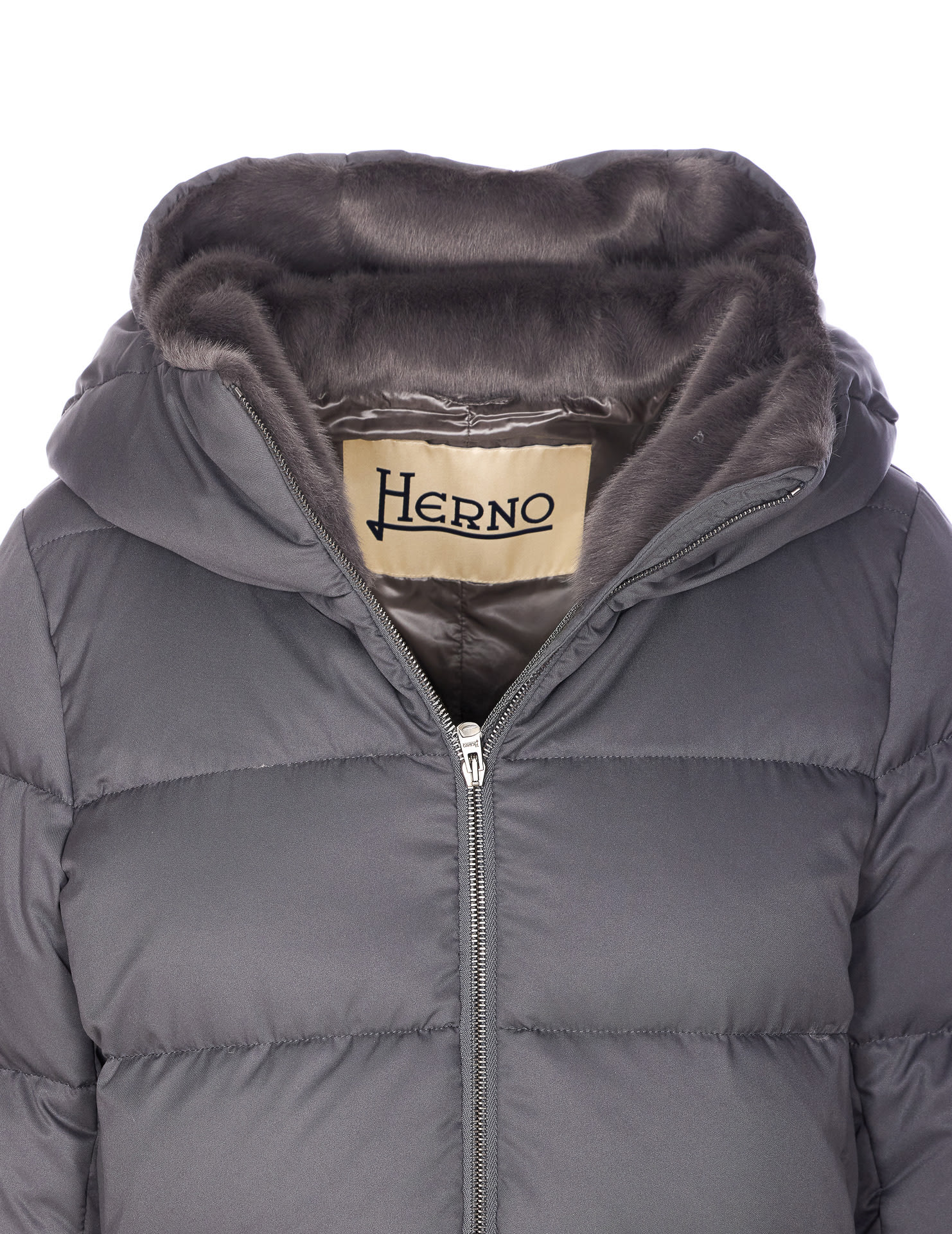 Herno Women Arendelle And New Lady Faux Fur A-shape Down Jacket In Gray