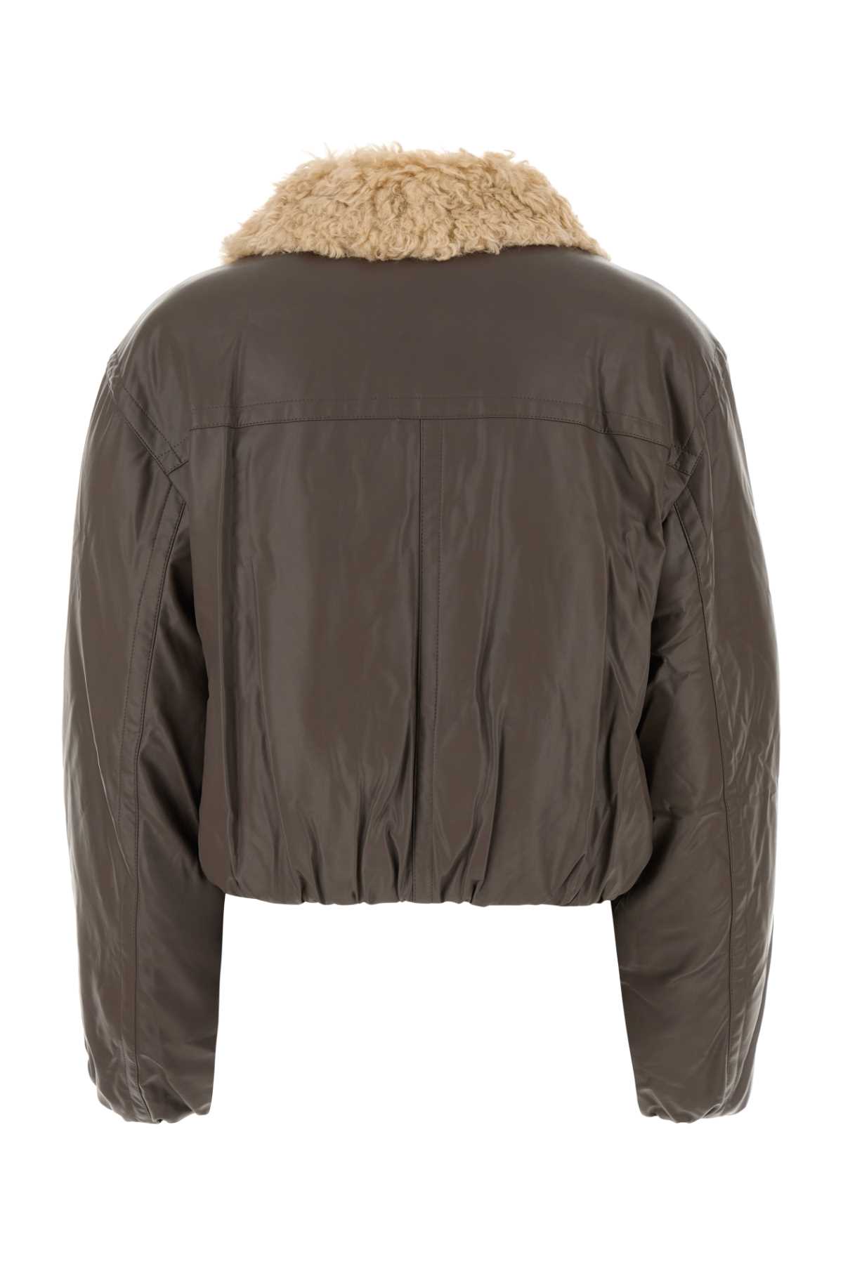 Stand Studio Brown Synthetic Leather Fran Padded Jacket In Molebrown