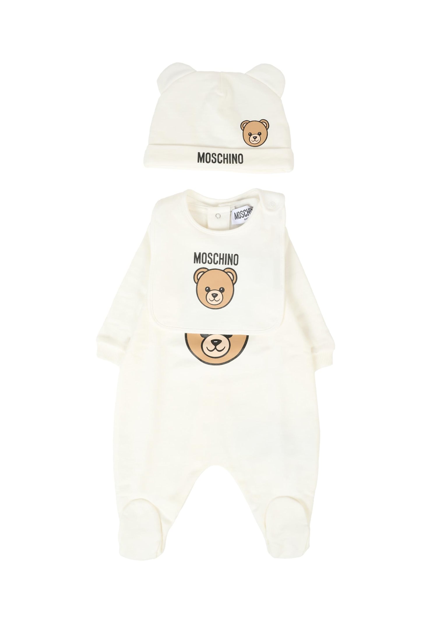 Moschino Ivory Baby Set For Babykids With Teddy Bear In White