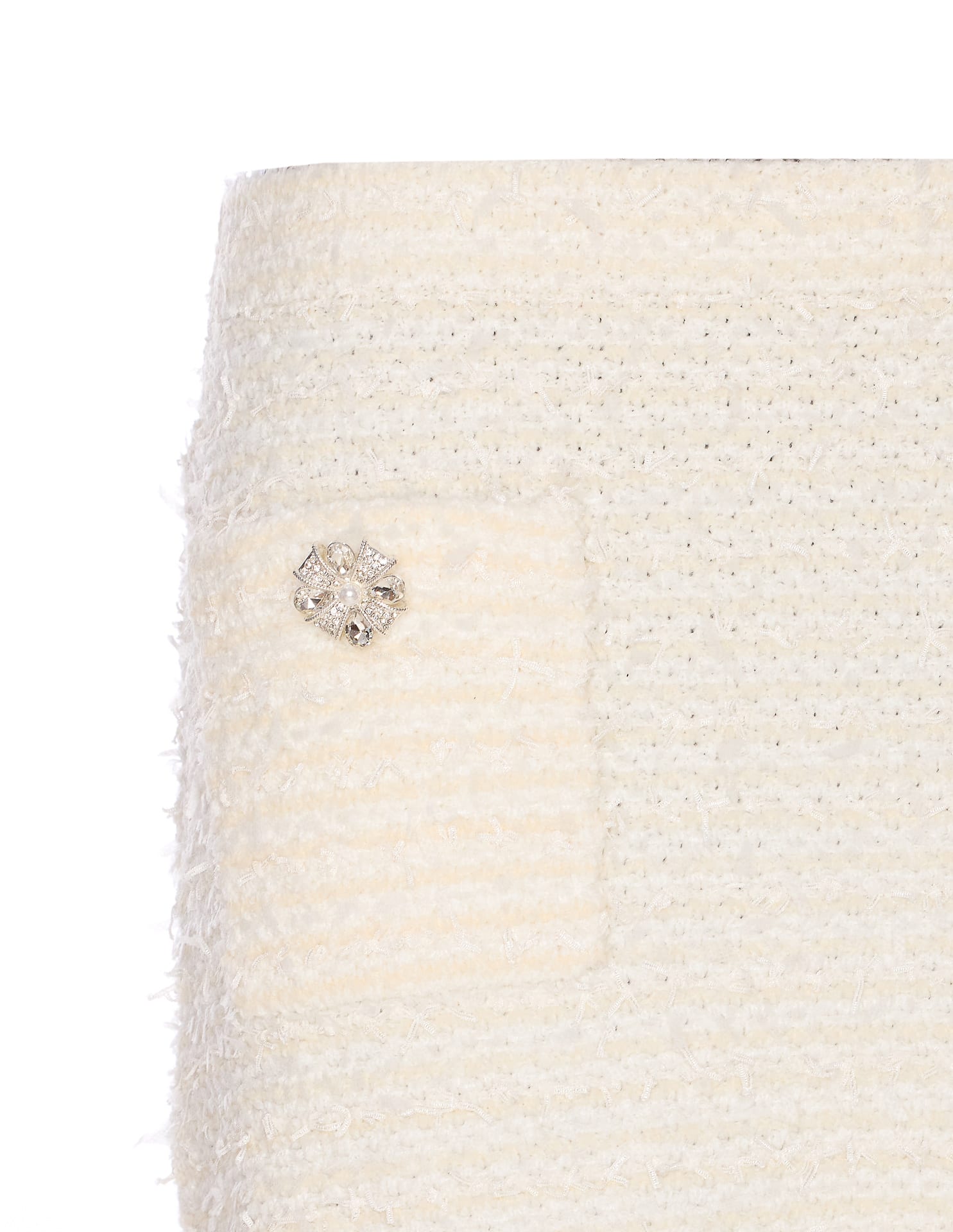 Self-portrait Textured Beige Skirt With Decorative Pockets In White