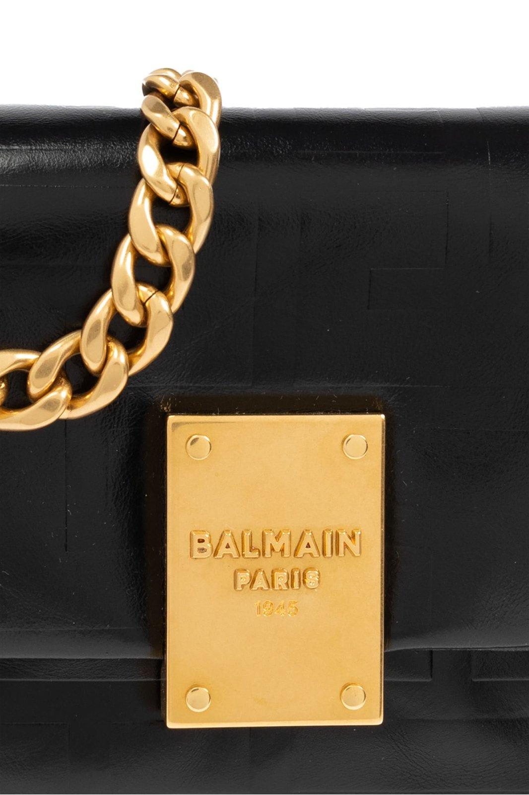 Shop Balmain Logo Embossed Flap Small Shoulder Bag In Pa Noir
