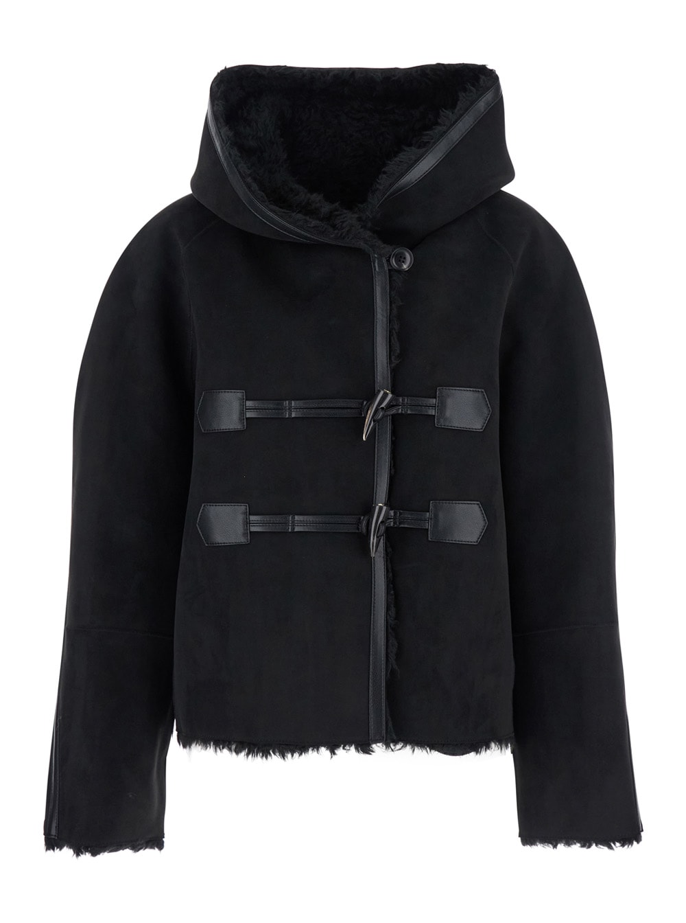 Low Classic Reversible Duffle Short Coat In Black