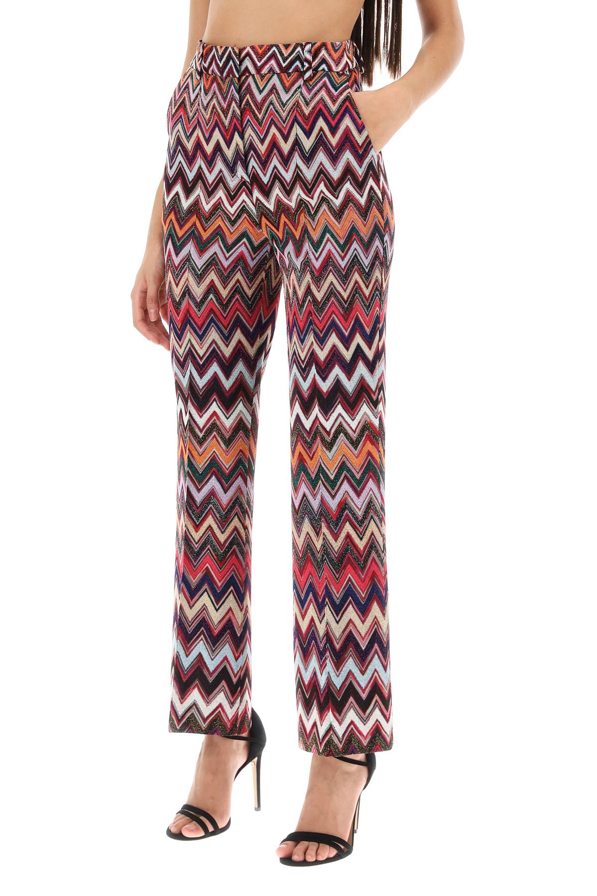 Shop Missoni Pants In Lurex Knit With Herringbone Motif In Pink