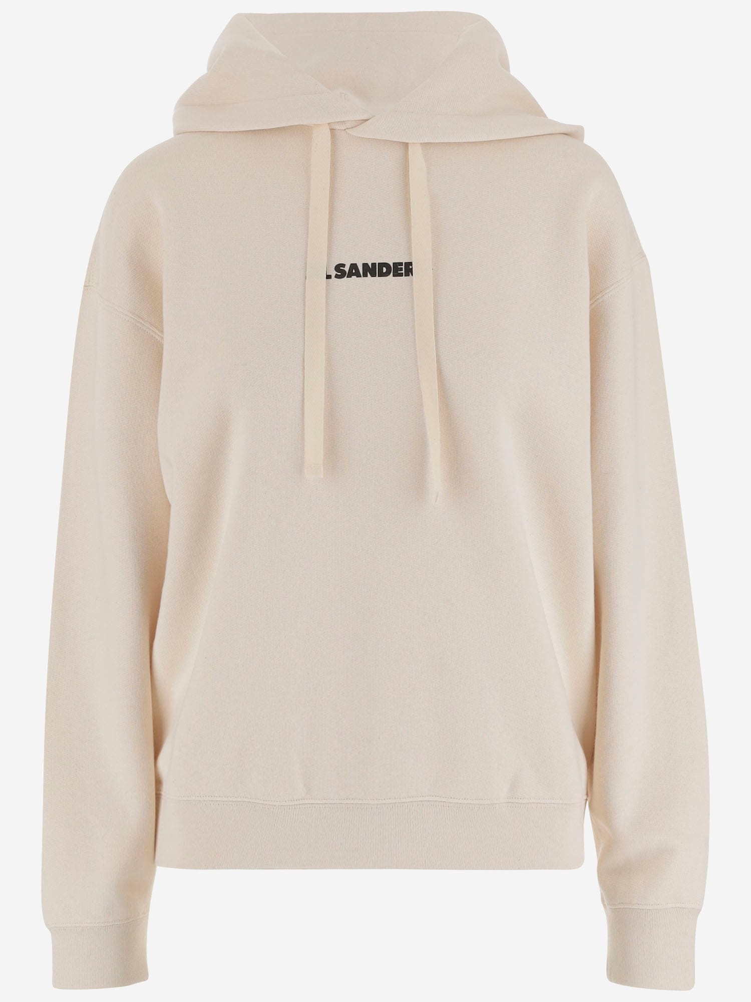 Jil Sander Logo Cotton Hoodie With Drawstring Hood In Neutral