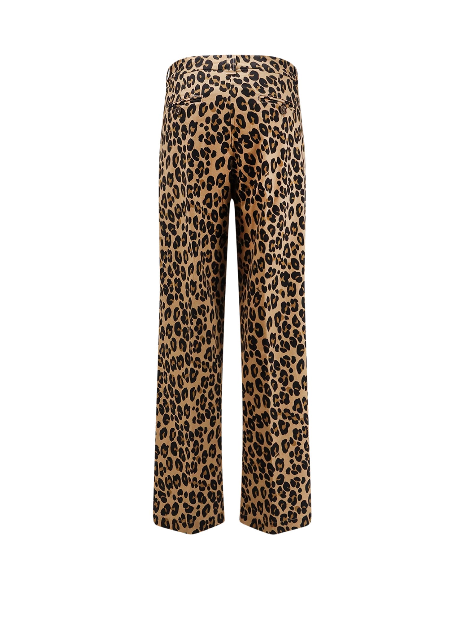 Aspesi Animal Print Cotton Trousers With Button Detail In Brown