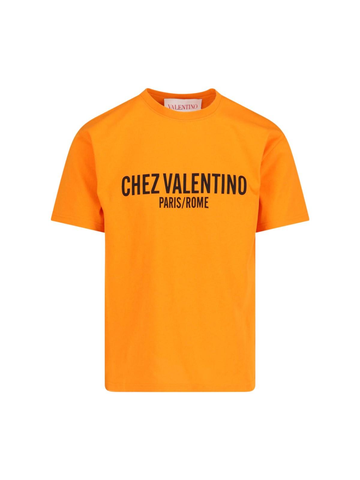 Valentino Cotton T-shirt With Chez Print In Orange