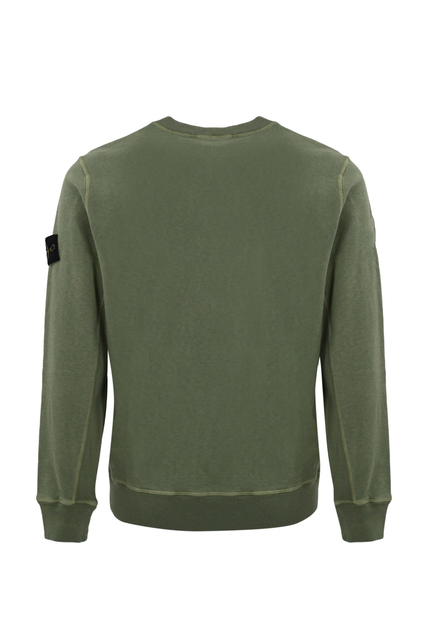 Stone Island Green Crewneck Sweatshirt With Logo Patch On The Sleeve In Cotton Man In Musk
