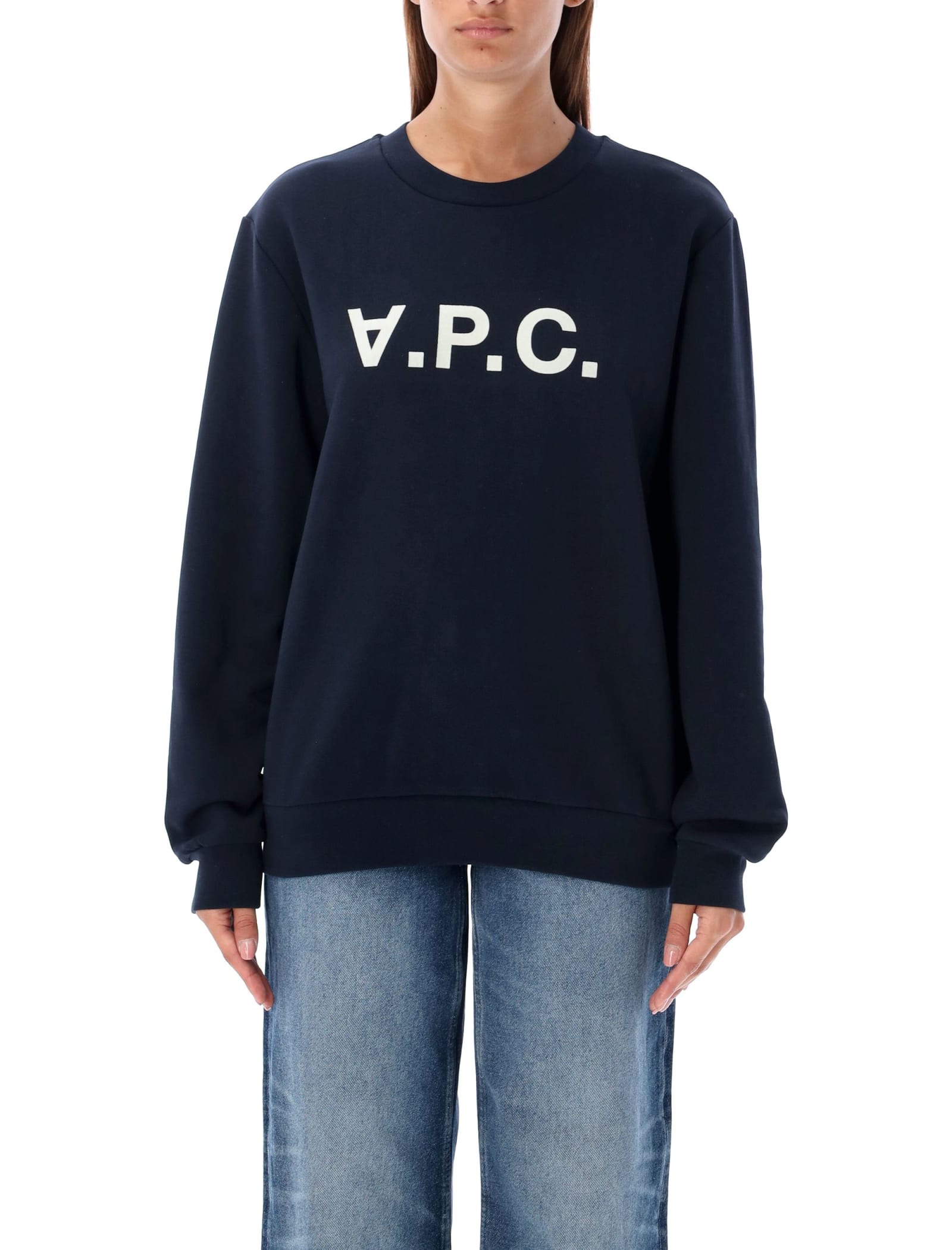 Shop Apc Sweat Standard Grand Vpc In Dark Navy/ecru