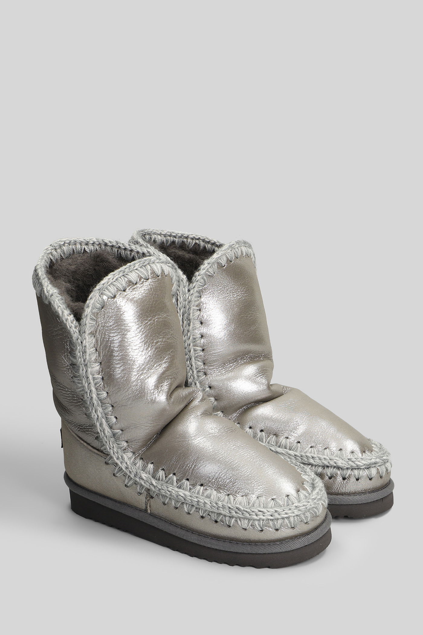Mou Eskimo 24 Low Heels Ankle Boots In Grey Glitter In Multi