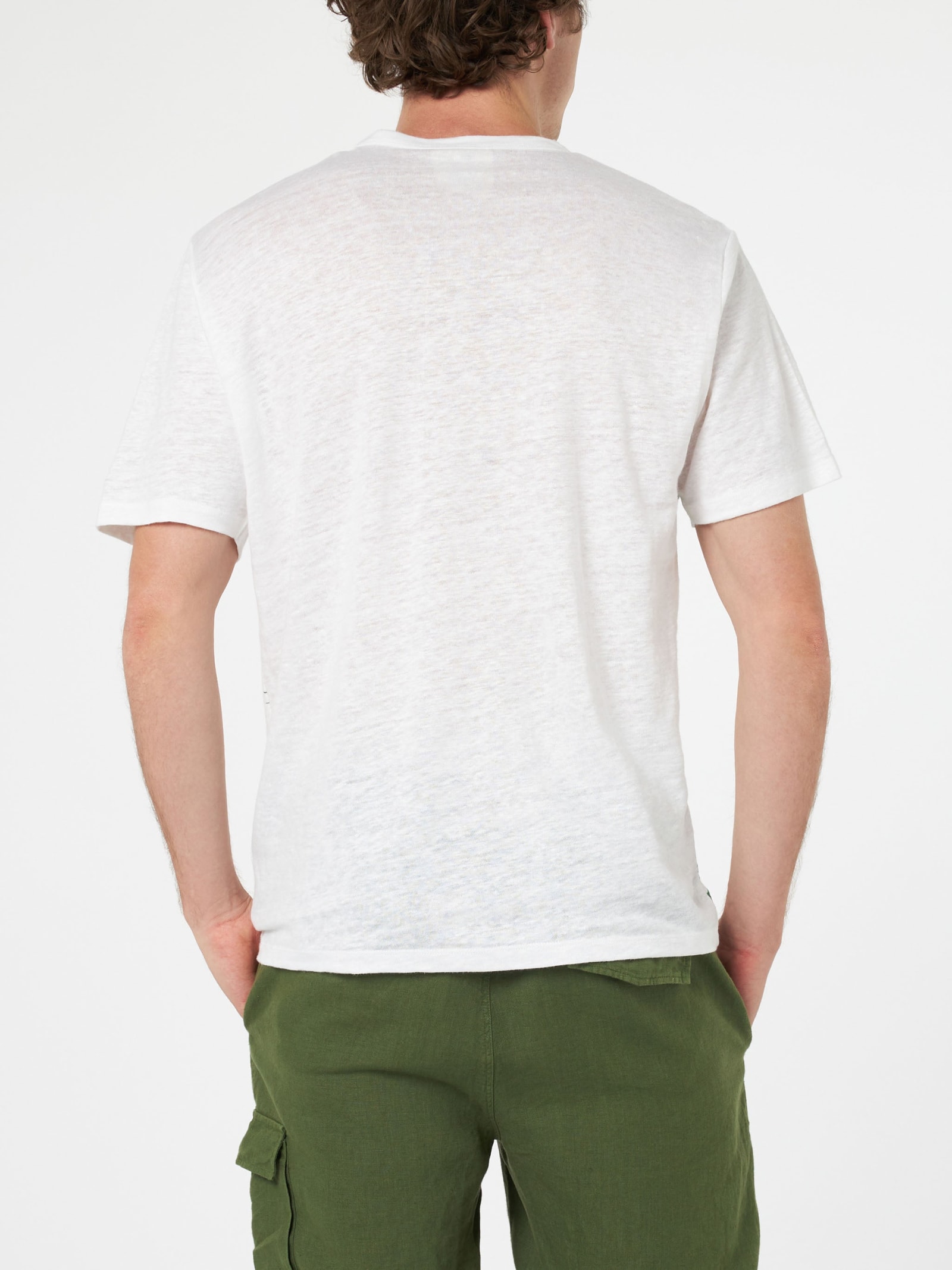 Shop Mc2 Saint Barth Man Linen Jersey T-shirt Ecstasea With Capri Placed Print And Embroidered Pocket In White