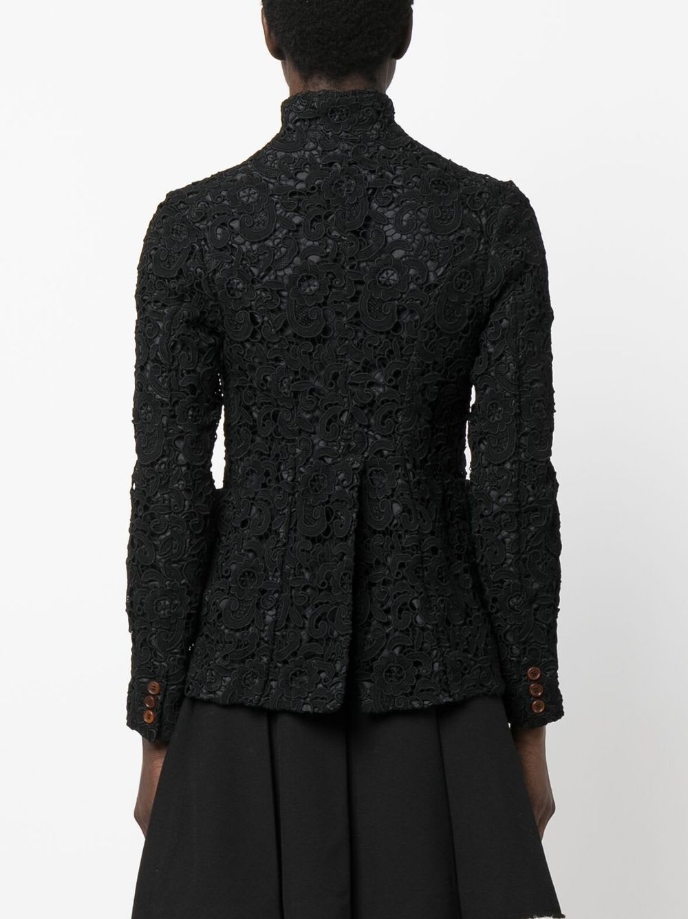 Comme Des Garçons Floral-embroidered Button-up Jacket In Black