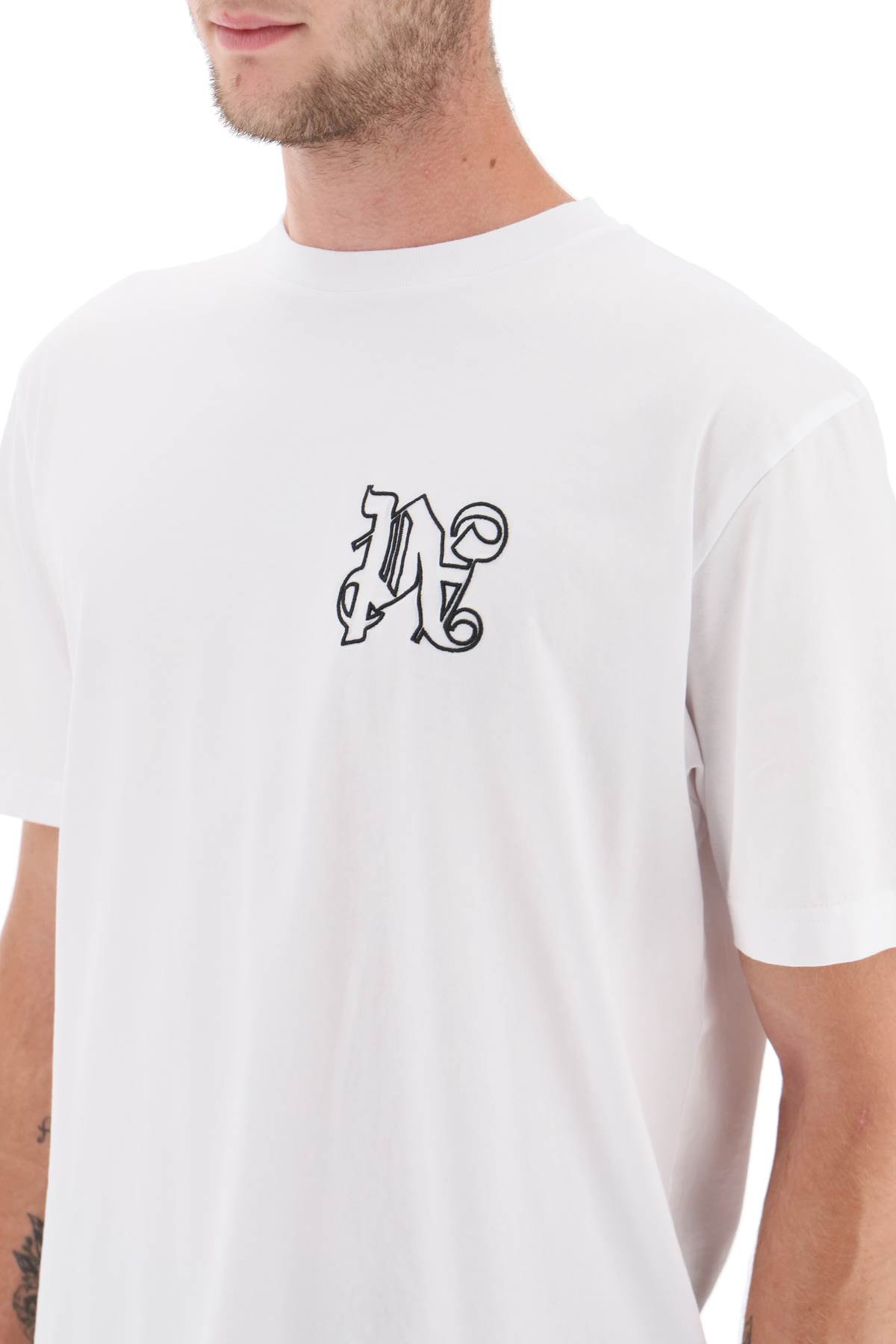 Shop Palm Angels Pa Monogram Embroidered T-shirt In White