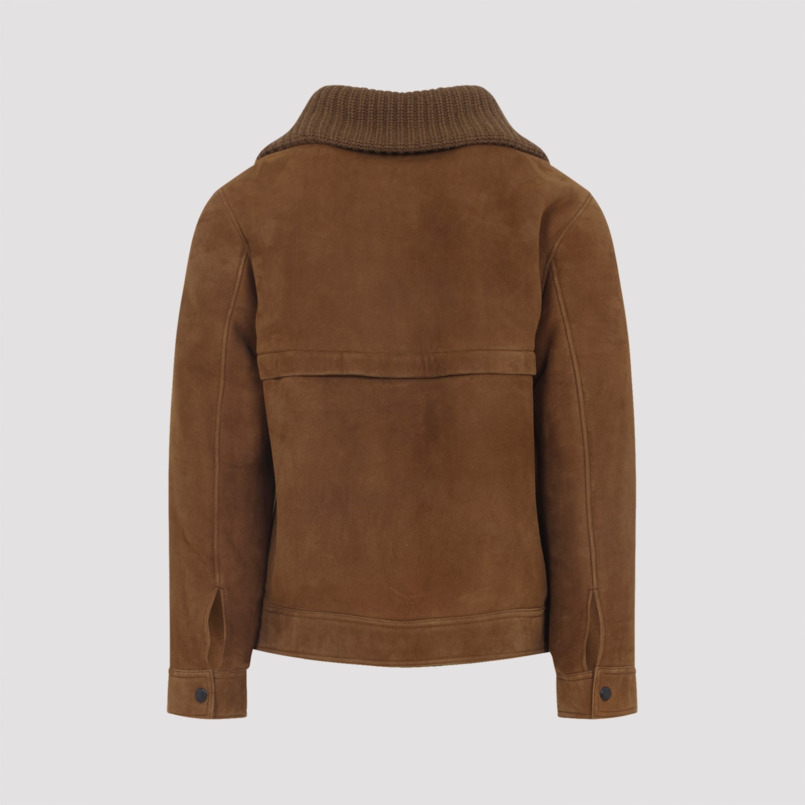 Yves Salomon Suede Finish Down Jacket With Buttoned Cuffs In Brown