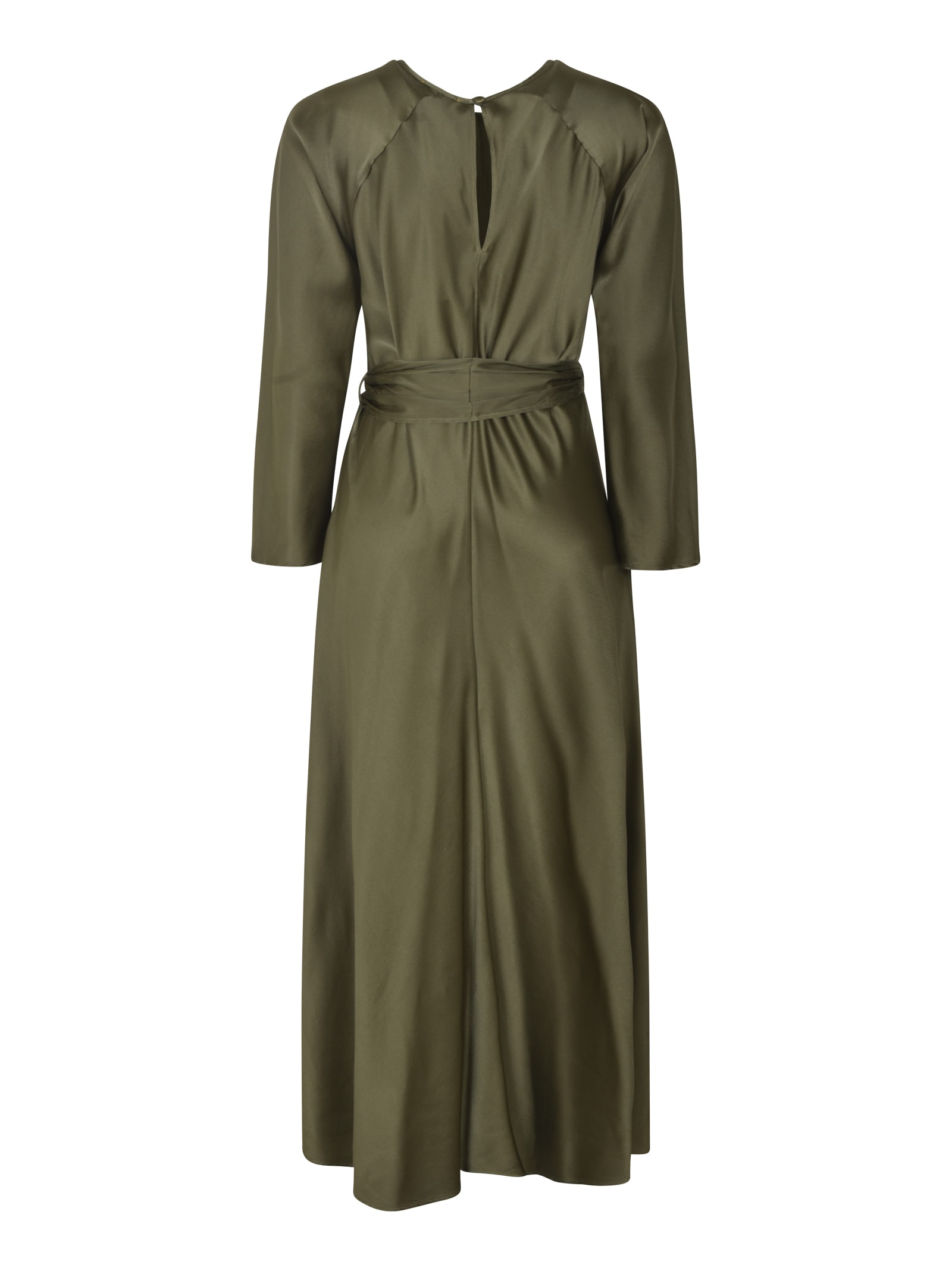 Shop Forte Forte Tie-waist Long-sleeved Plain Dress In Olive