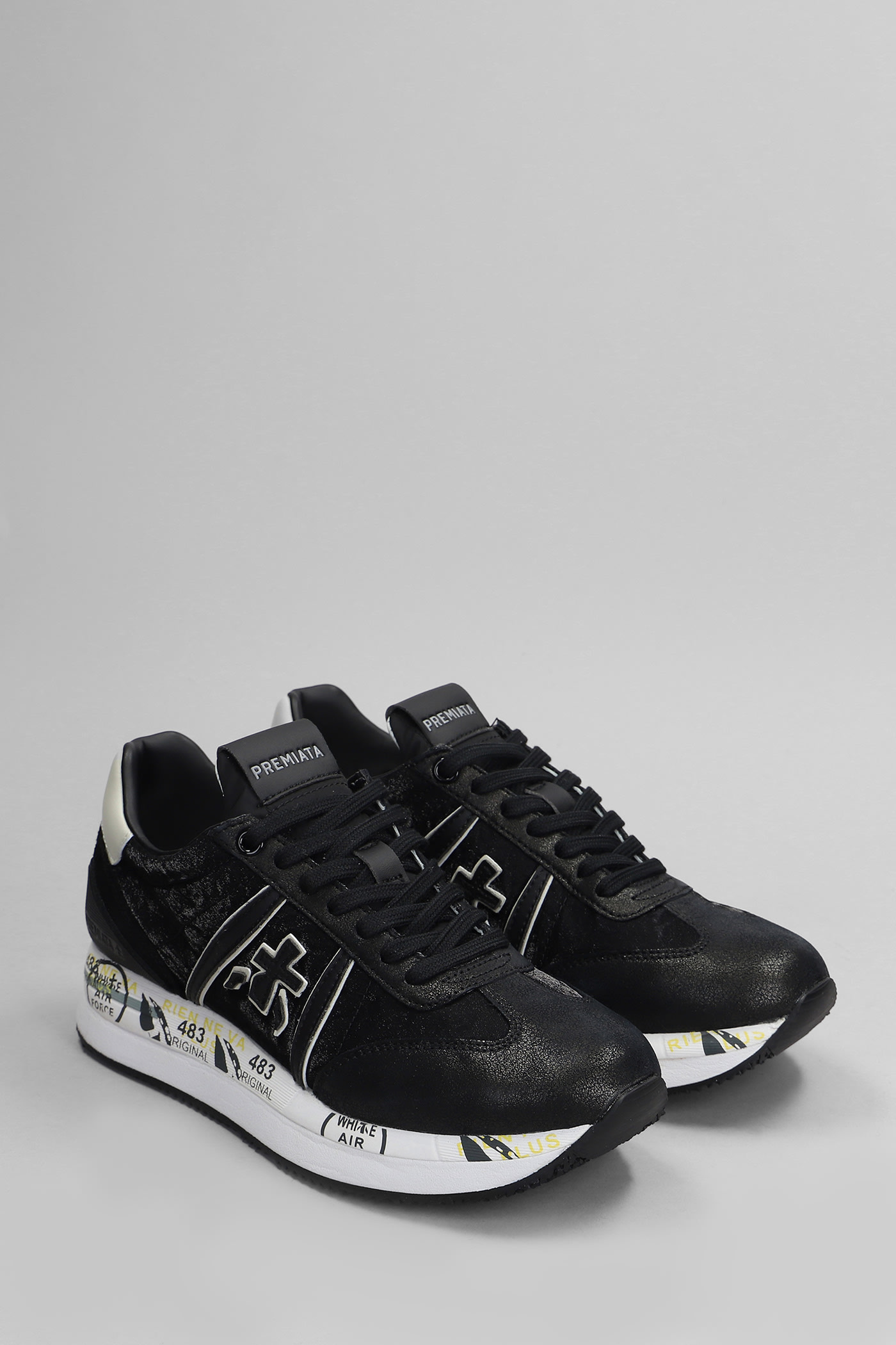 Shop Premiata Conny Sneakers In Black Leather And Fabric