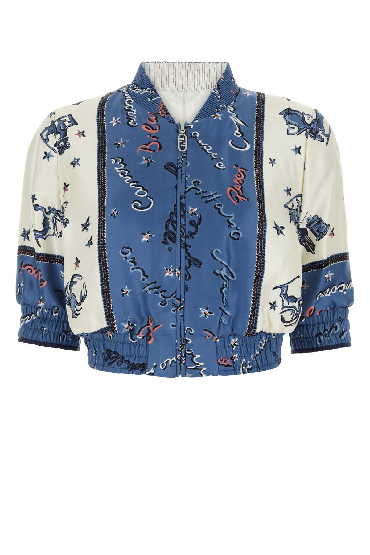 Shop Fendi Printed Satin Bomber Jacket In Perfect