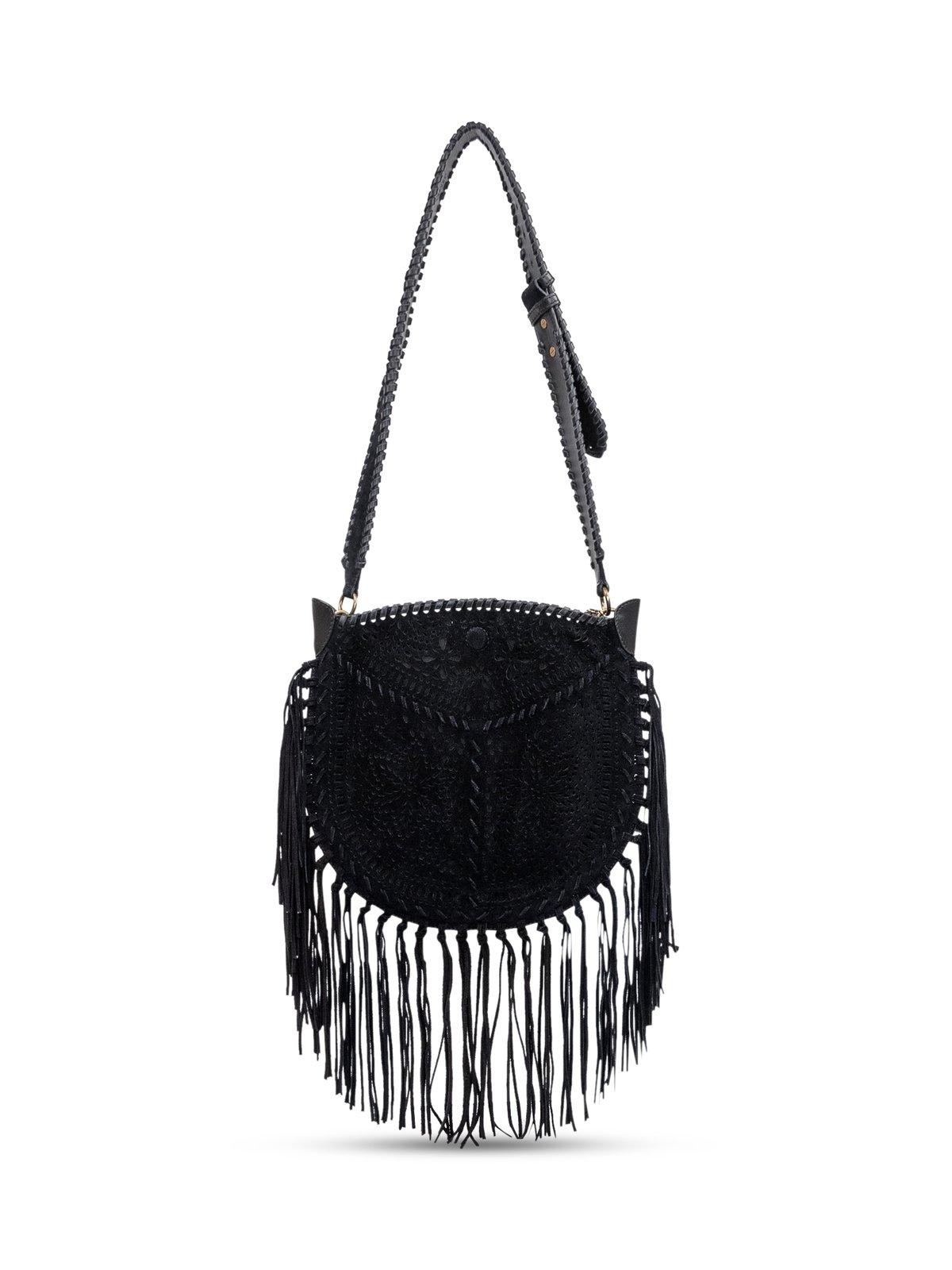 Shop Isabel Marant Oskan Fringed Shoulder Bag In Black