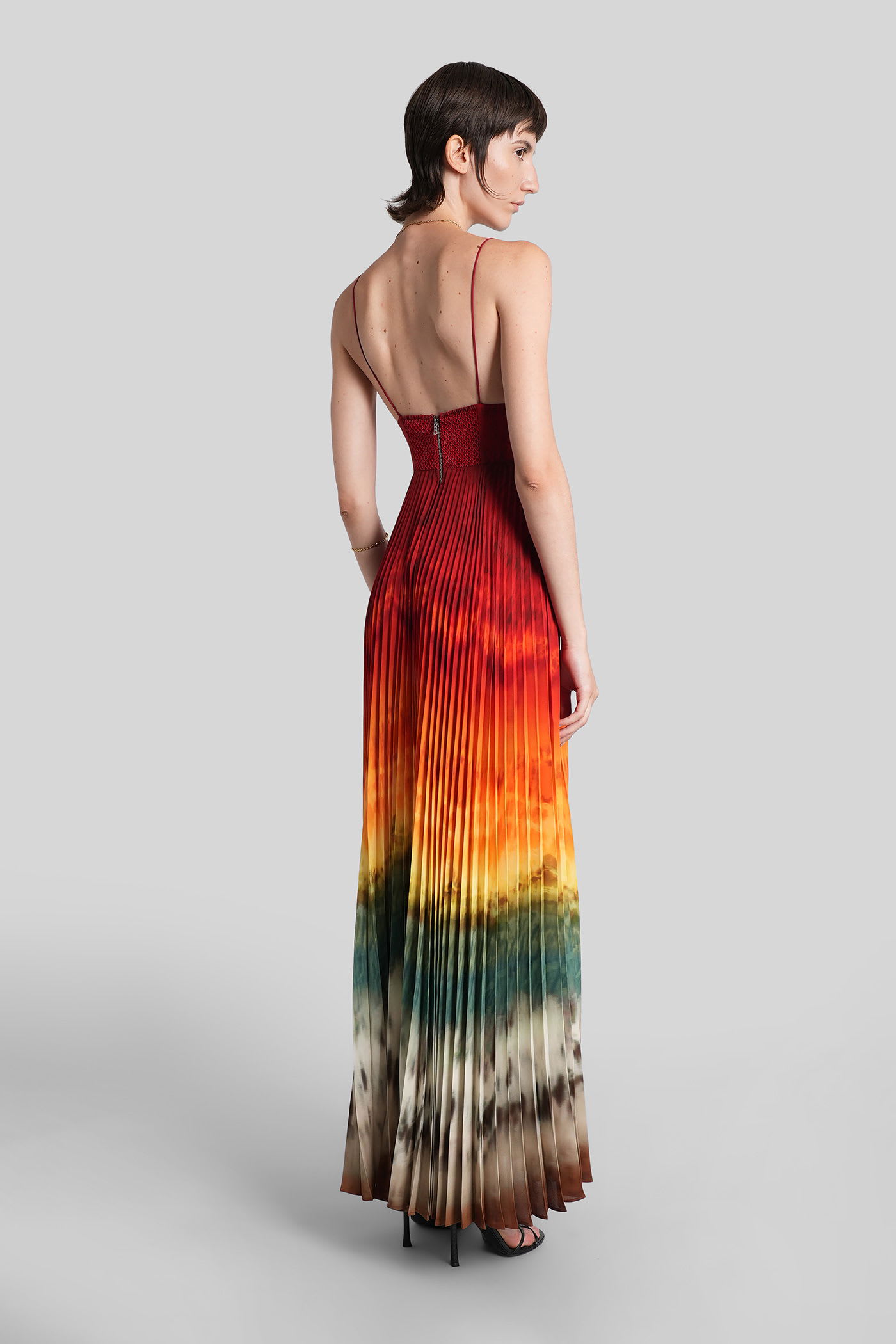 Alice And Olivia Lauren Pleated Maxi Dress In Crystal Tie Dye In Red
