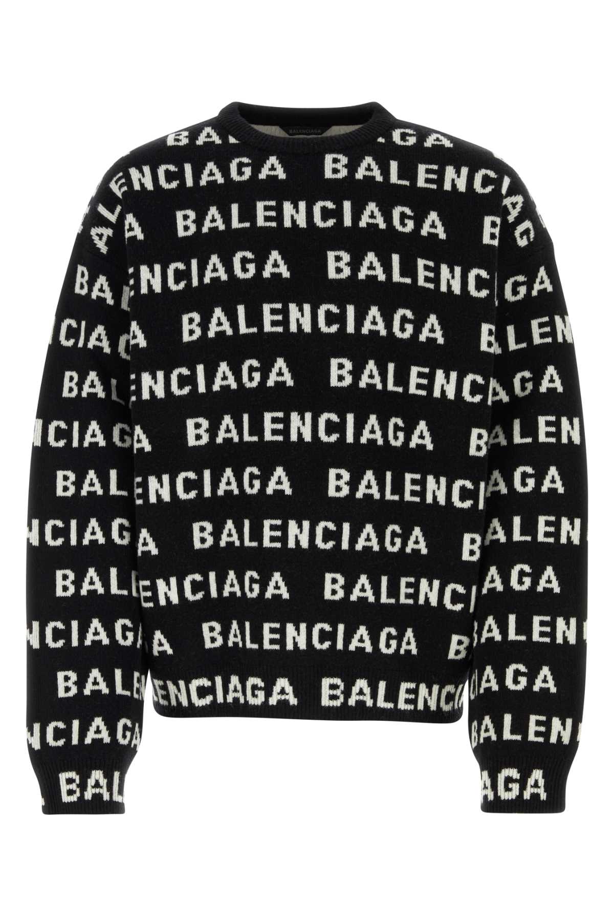 Shop Balenciaga Black Wool Blend Sweater In Blackwhite