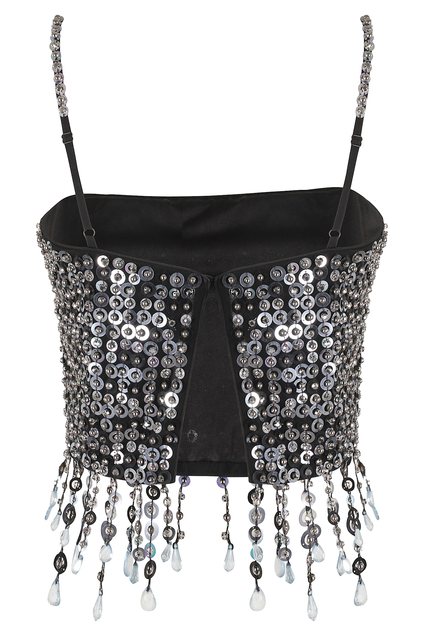 Pinko Crop Top With Sequins And Crystals In Black
