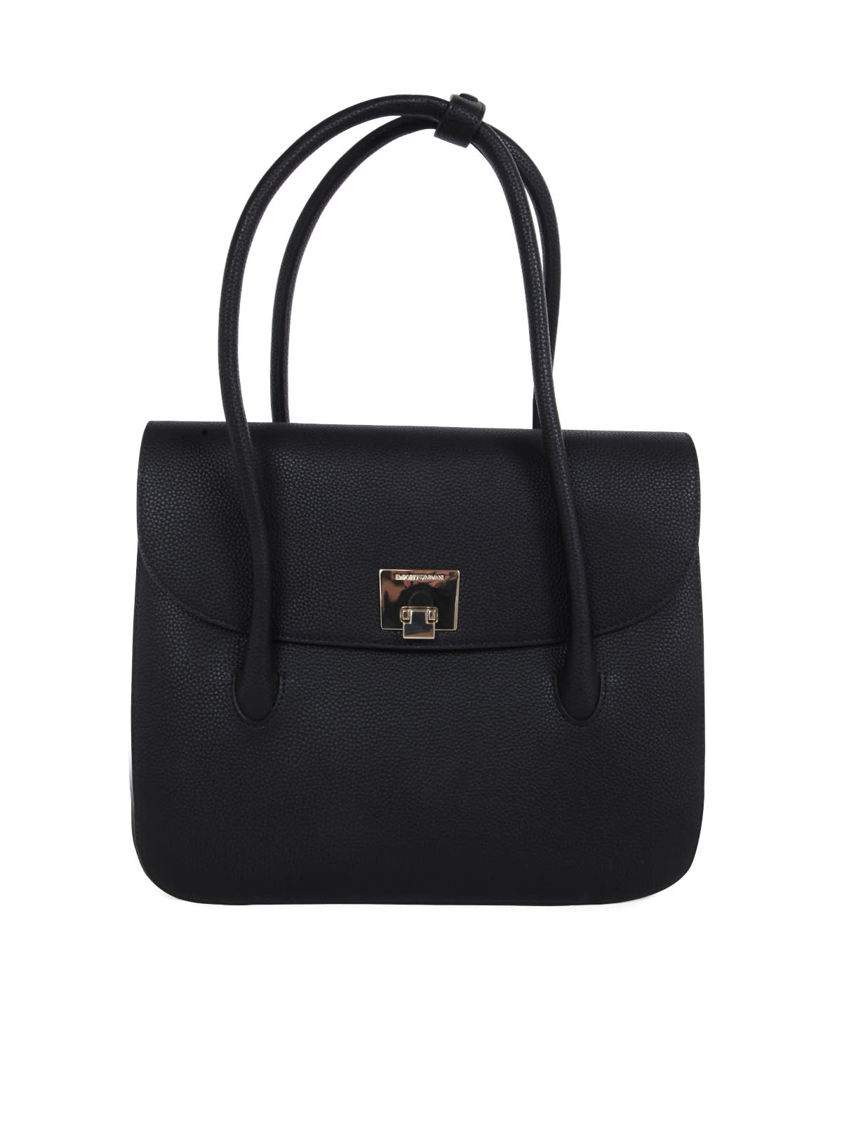 Emporio Armani Pubble Polyurethane Tote With Flap In Black