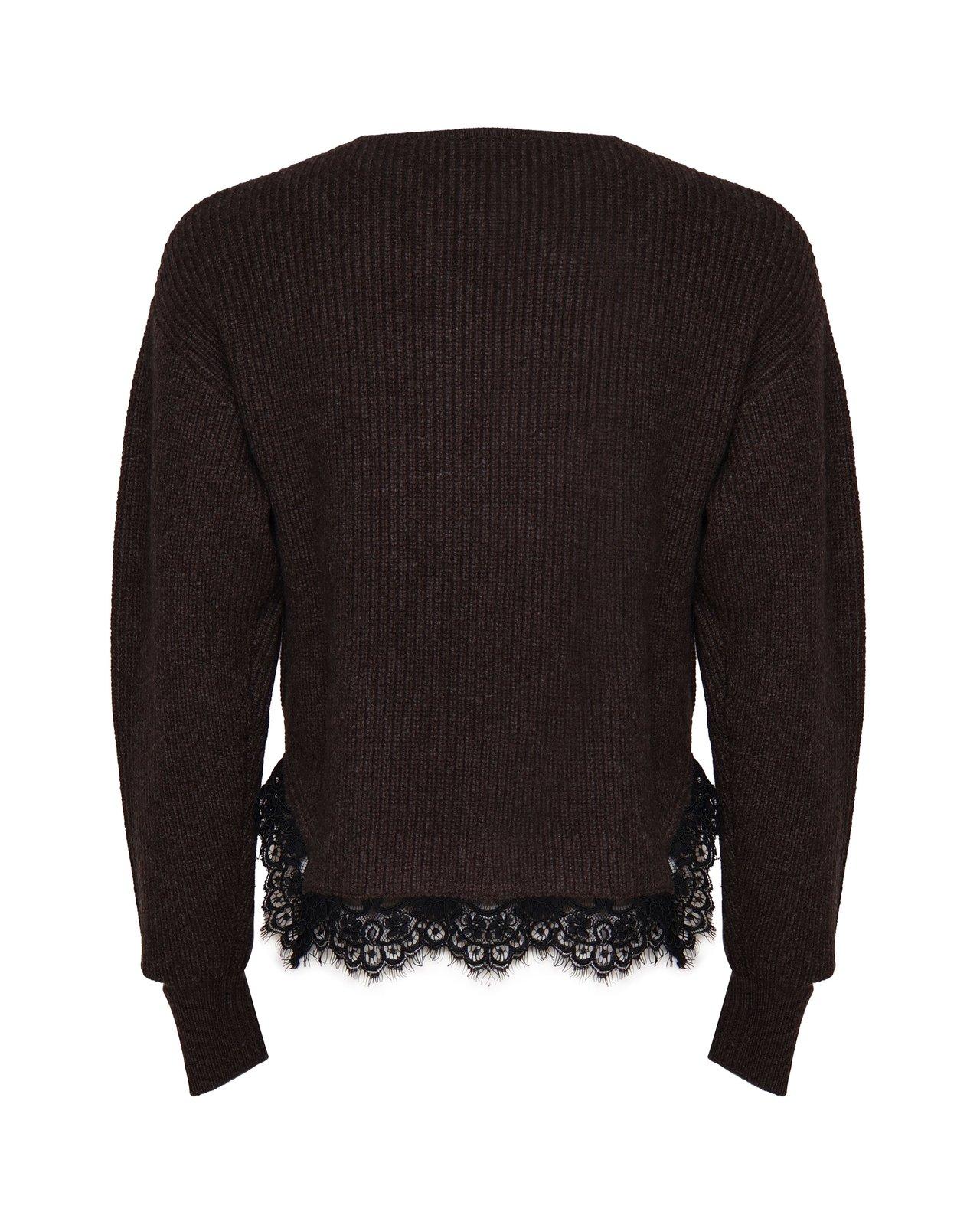 Shop Pinko Lace Hem Cut-out Jumper In Brown