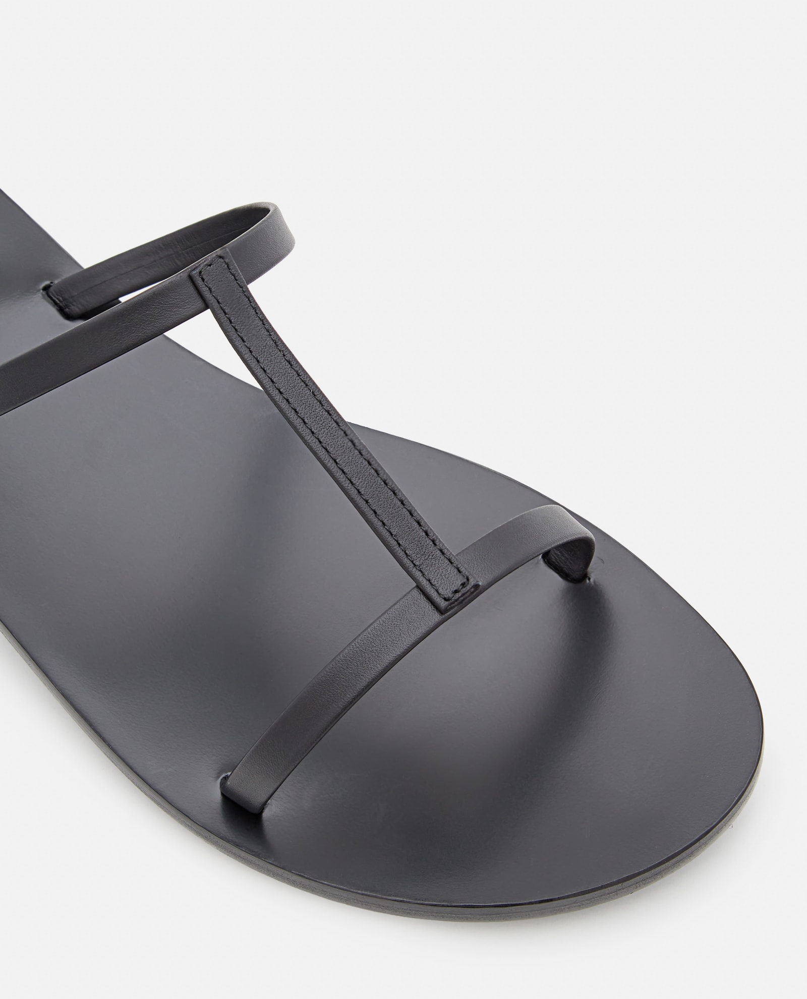 Shop Capri Positano Triple Strap Leather Flat Sandals In Black