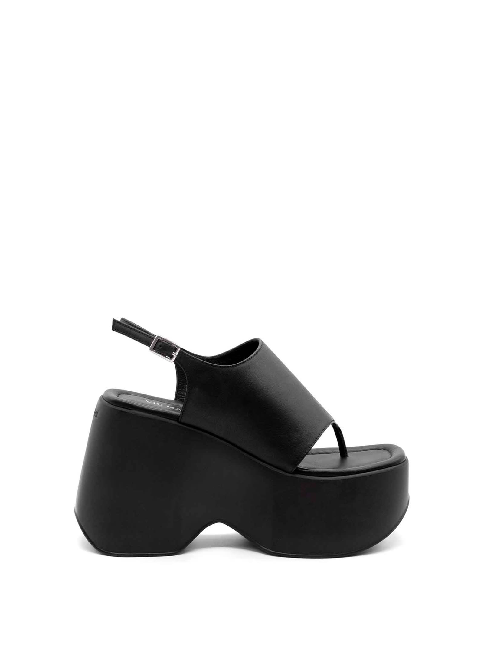 Vic Matié Black Leather Flip-flops With Wedge
