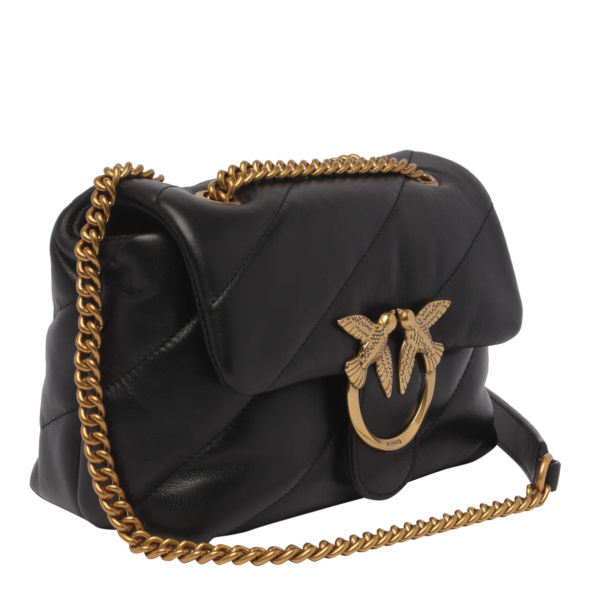 Shop Pinko Love Puffer Mini Shoulder Bag In Nero/gold