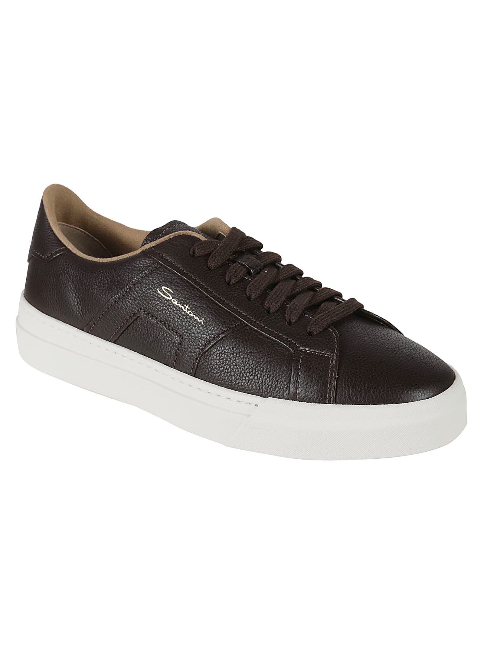 Shop Santoni Logo Detail Sneakers In Dark Brown