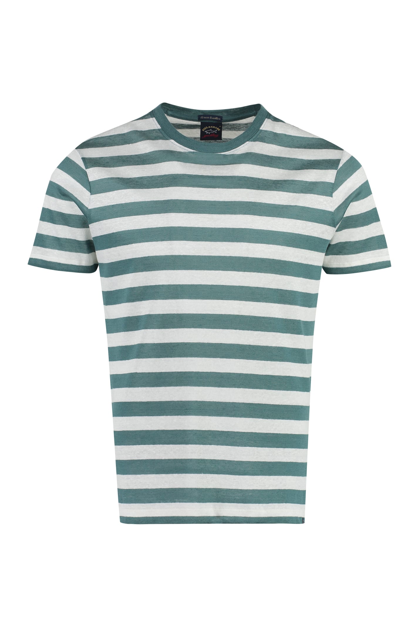 Paul&amp;shark Striped Linen-cotton Blend T-shirt In Green