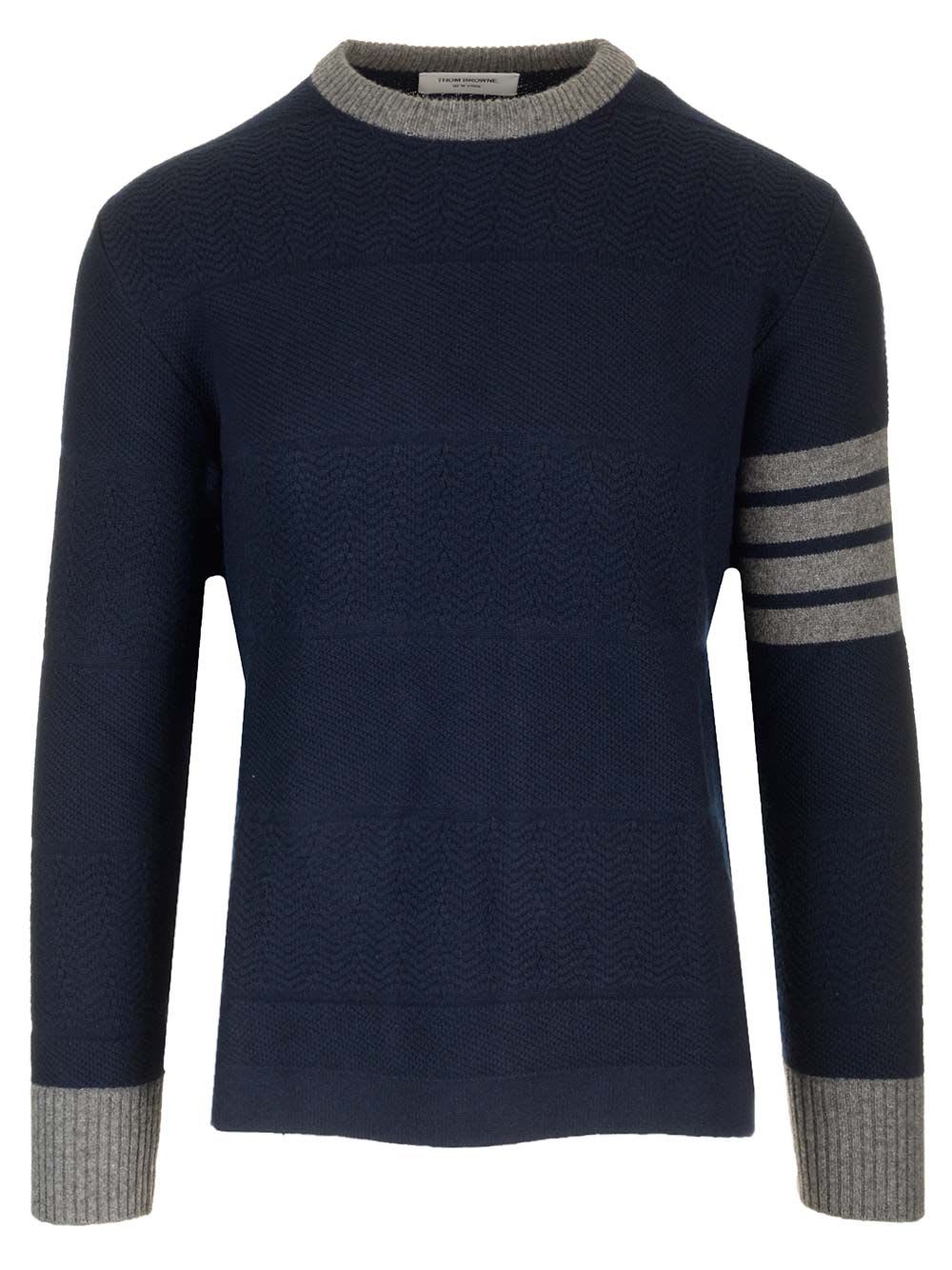 Shop Thom Browne 4-bar Crew Neck Sweater In Blue