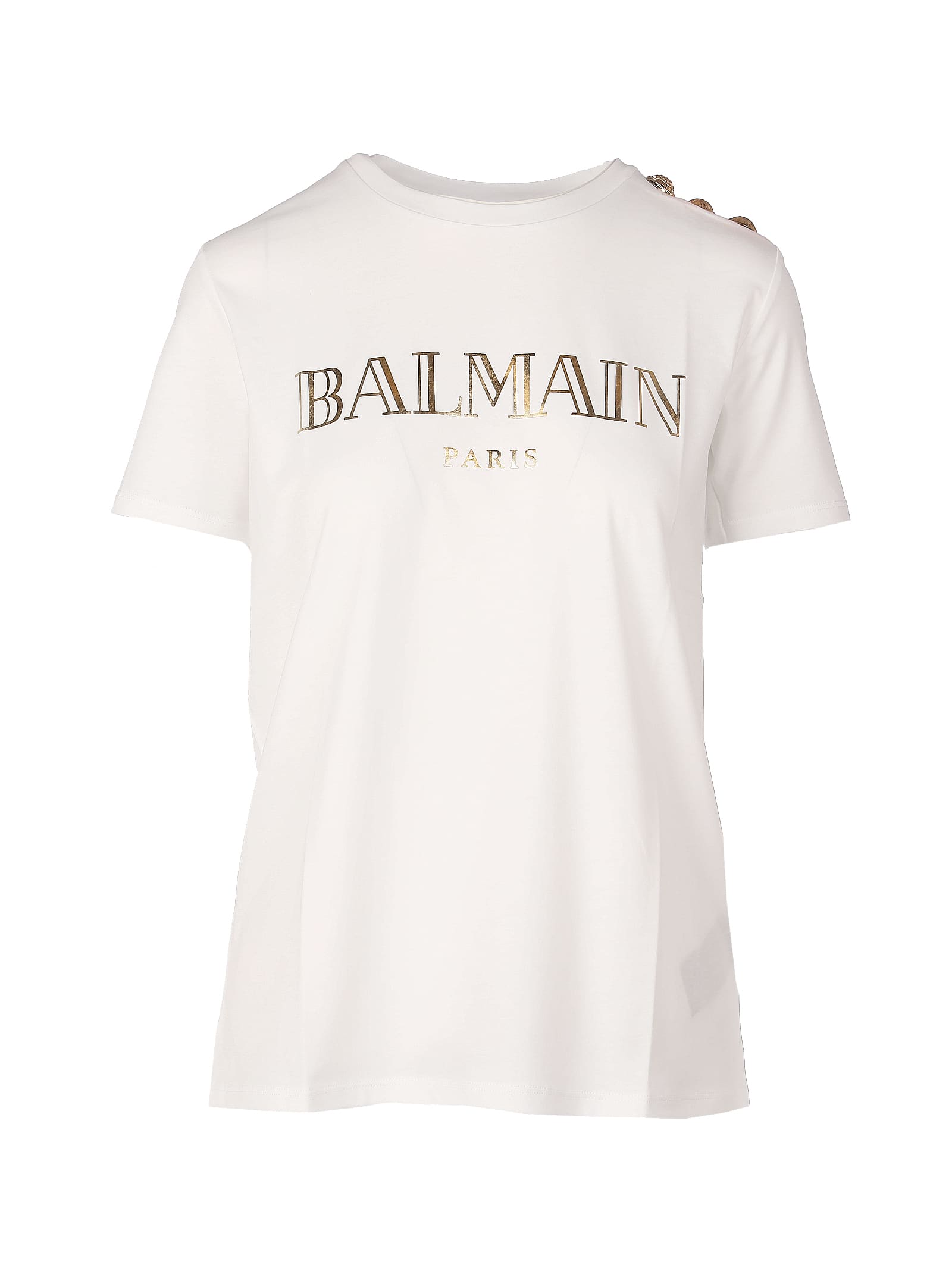 Balmain 3 Btn Metallic Vintage Logo T-s In Gad Blanc Or