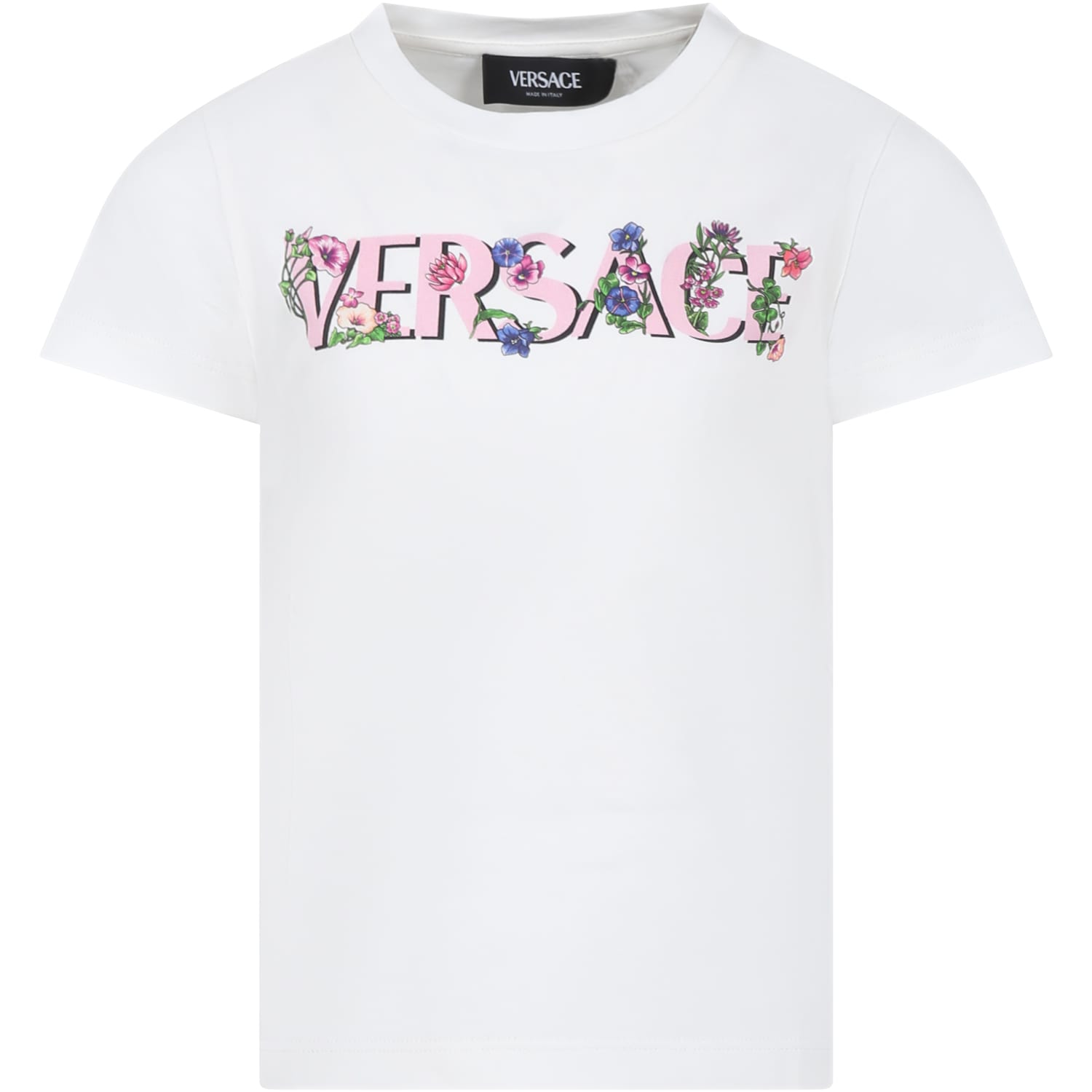 Versace Kids' White T-shirt For Girl With Logo