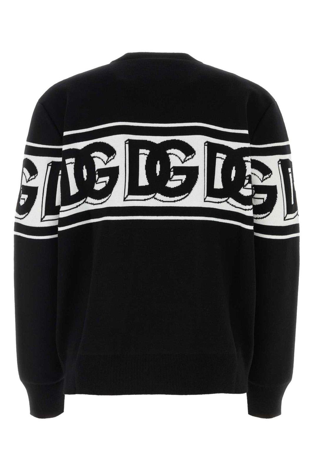 Shop Dolce & Gabbana Intarsia Knitted Crewneck Jumper In Nero Bianco