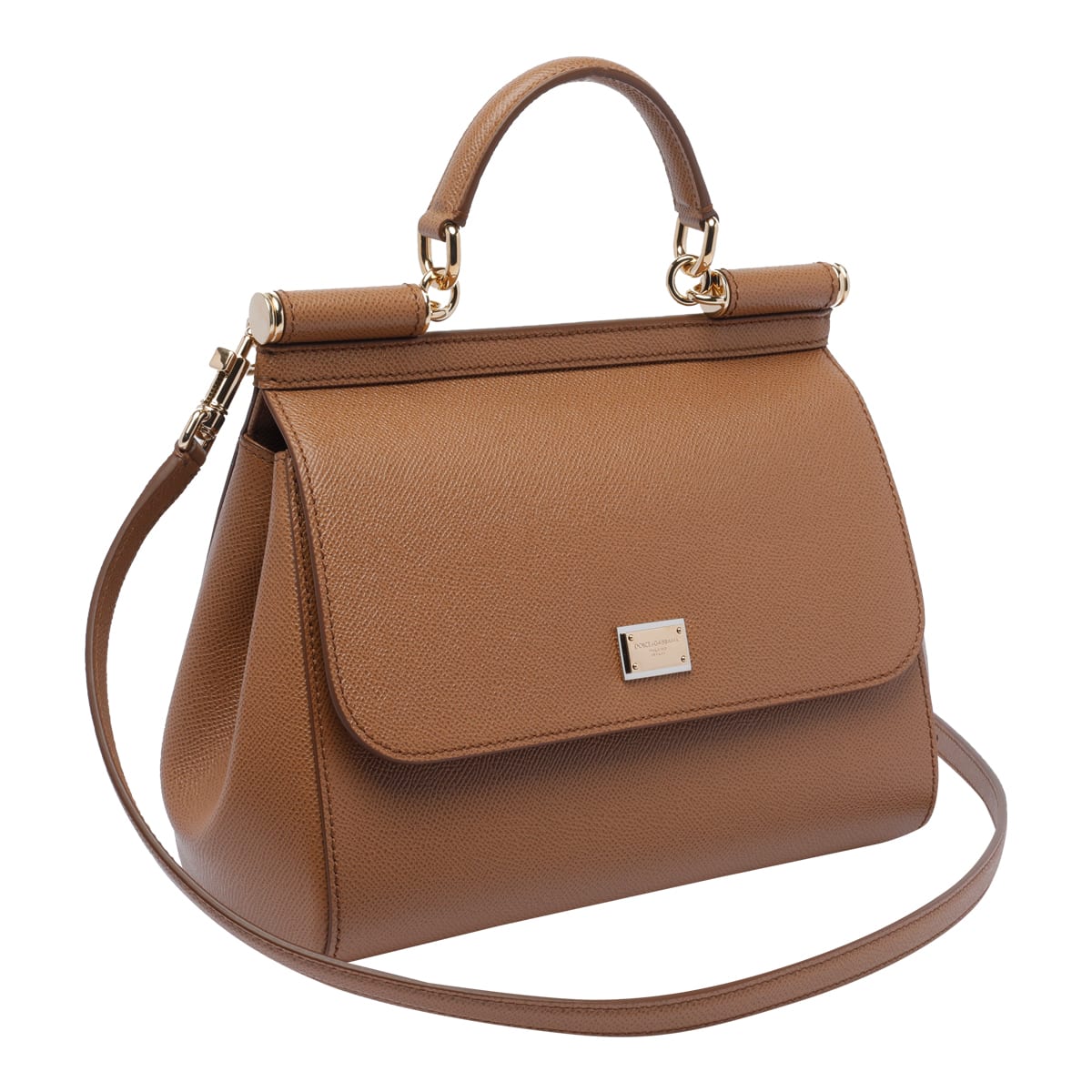 Dolce & Gabbana Large Sicily Top Handle Bag In Dauphine Leather In Brown