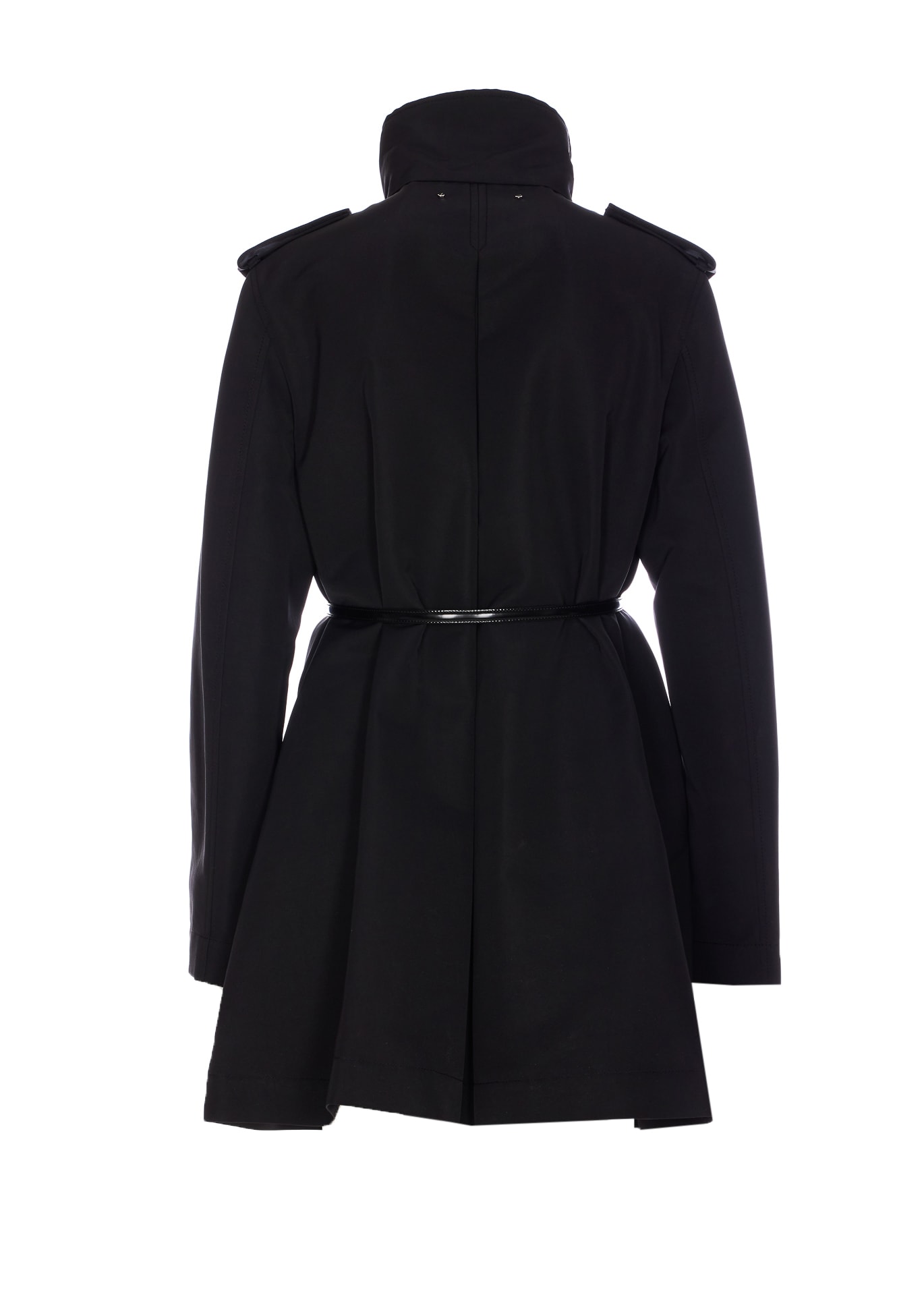 Gucci Belted Waist Nylon Faille Coat With Epaulettes In Black