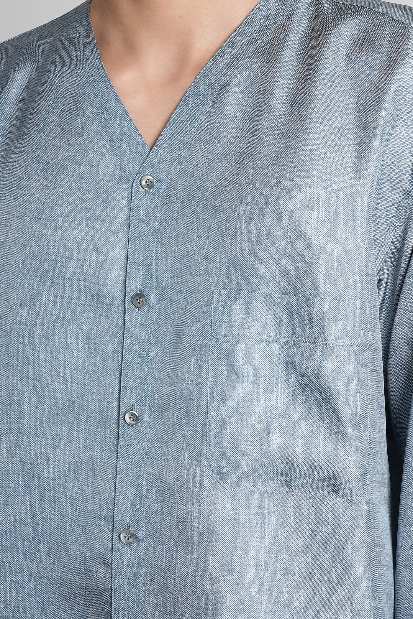 Giorgio Armani Shirt In Blue Silk In Blue